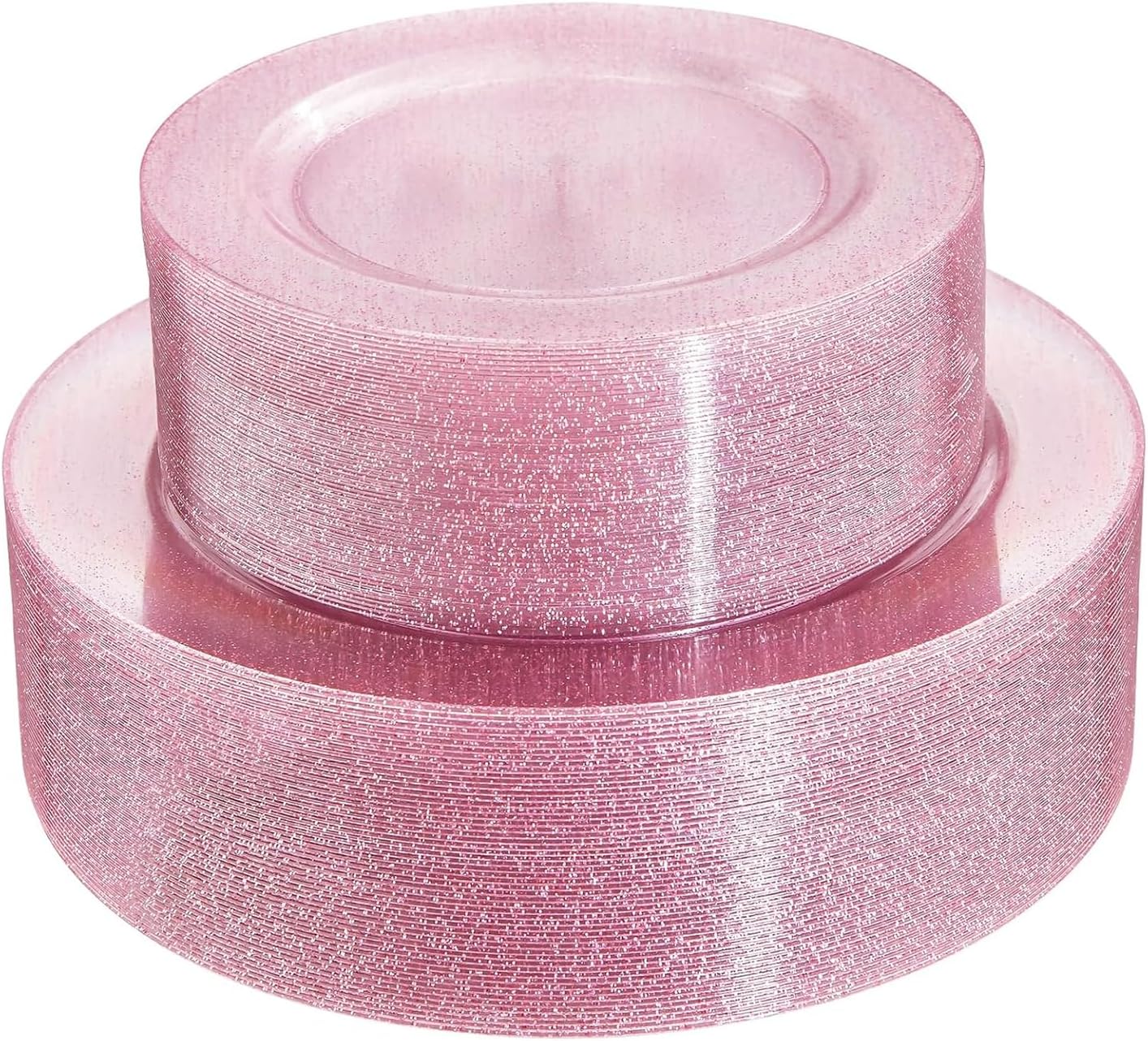 WDF 120pcs Pink Plastic Plates Disposable - Clear Pink Glitter Plates for Valentine's Day/Wedding including 60PCS Dinner Plates 10.25inch and 60PCS Salad Plates 7.5inch for Wedding/Party