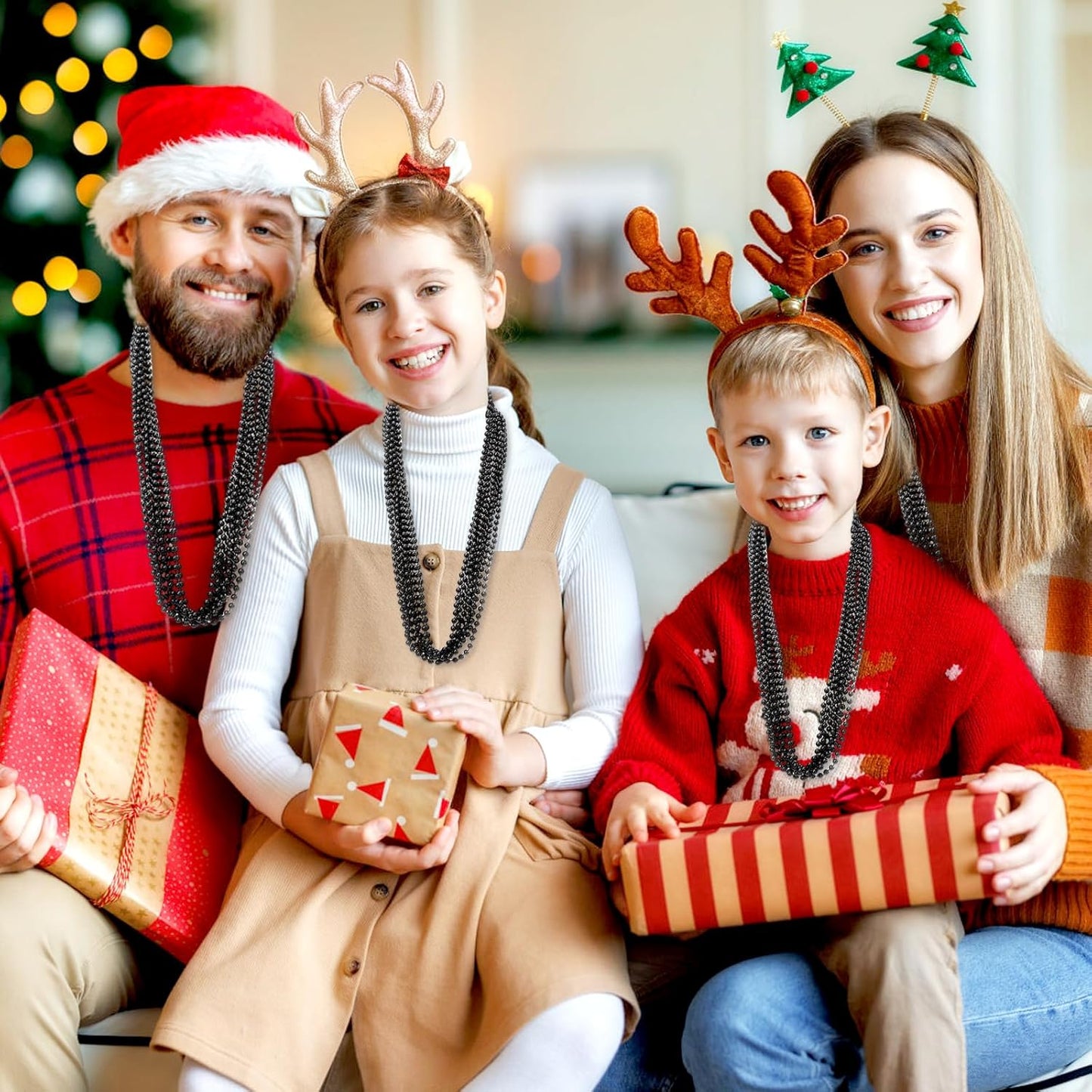 48 Pack Mardi Gras Beads Necklaces, 33 Inch Plastic Beads for Party Favors, Festival Decorations, Parade Throws, Christmas, St. Patrick's Day Celebrations