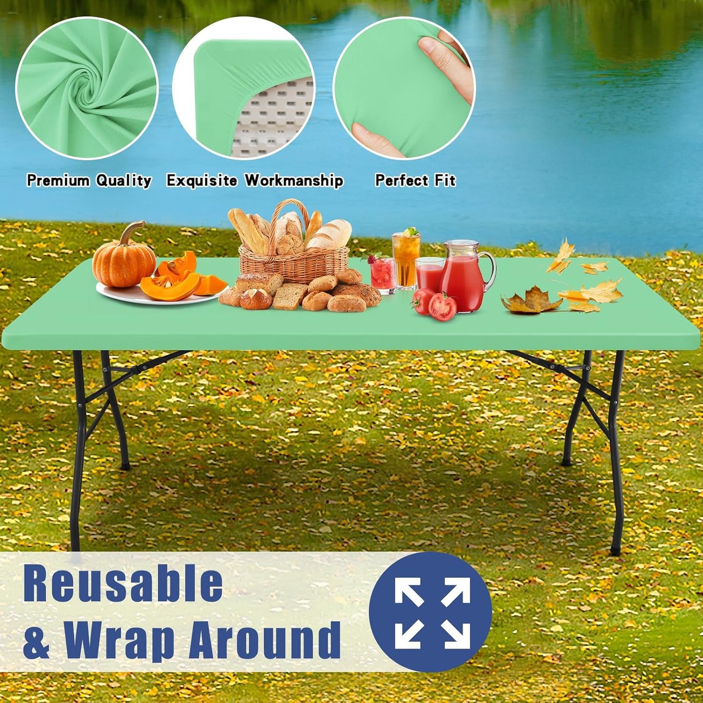 Spandex 4 Foot Rectangle Table Cloth 2 Pack, Elastic Fitted Tablecloths for Picnic, Stretch Washable Patio Table Cover for Outdoor, Camping, Banquet and Parties (Bright Green, 30"x48")