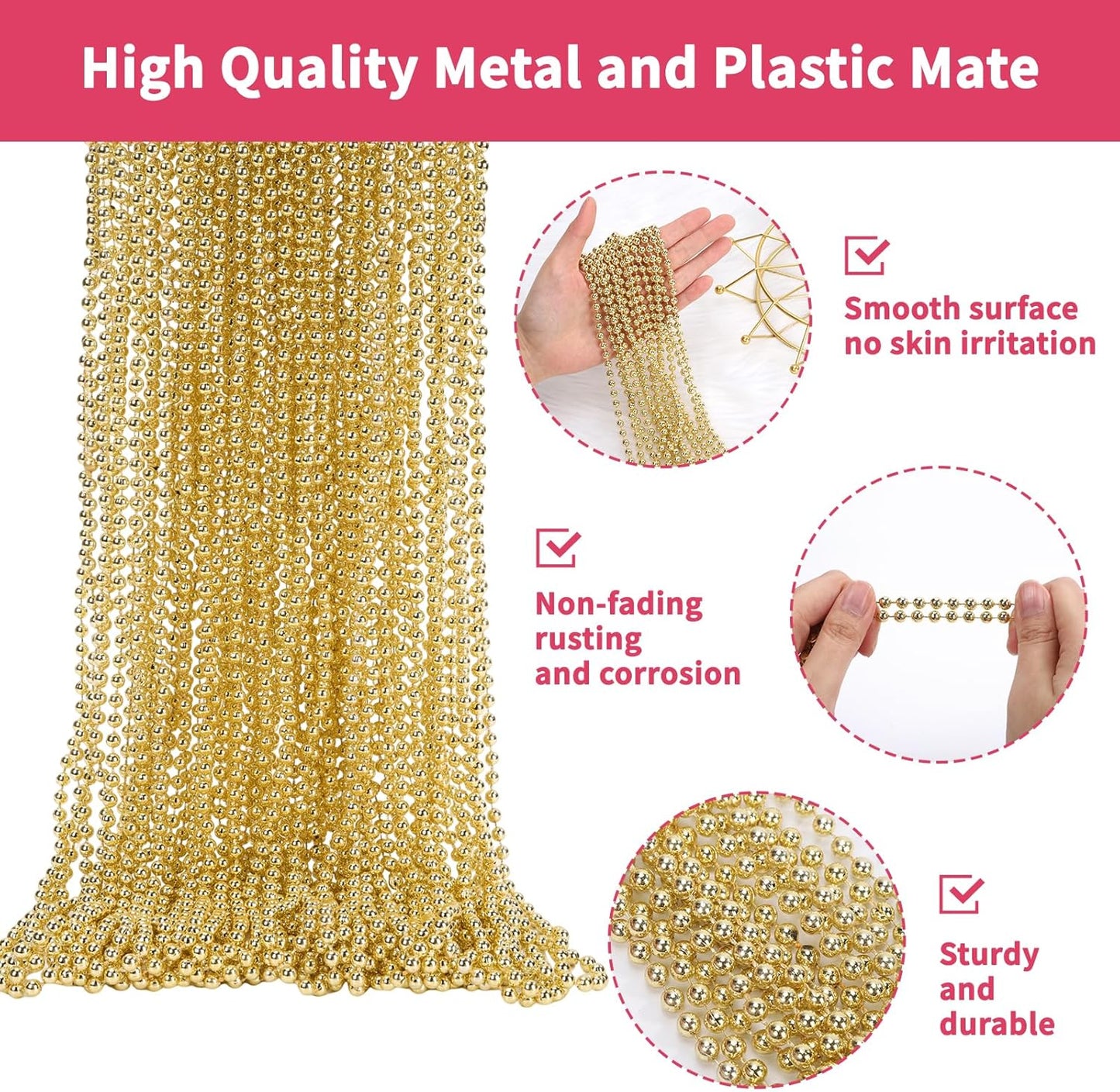 48 Pack Mardi Gras Beads Necklaces, 33 Inch Plastic Beads for Party Favors, Festival Decorations, Parade Throws, Christmas, St. Patrick's Day Celebrations