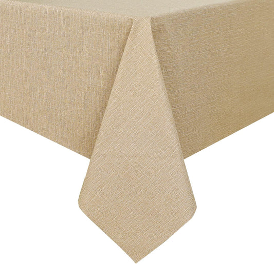 Romanstile 100% Waterproof PVC Tablecloth, Rectangle Oil Spill Proof Stain Resistant Vinyl Table Cloth, Wipe Clean Plastic Table Covers for Kitchen/Dining/Parties - 54 x 120 Inch, Khaki