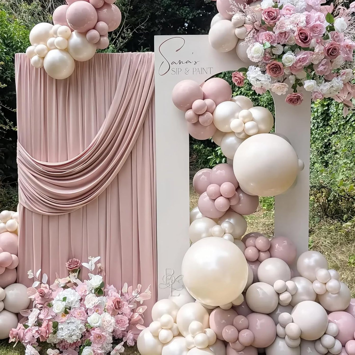 Pink and White Balloons, 12 Inch Double Stuffed Pearl Dusty Blush Baby Light Pink Cream Clear Latex Balloons for Girls Women Boho Bachelorette Wedding Princess Baby Shower Birthday Party Decorations