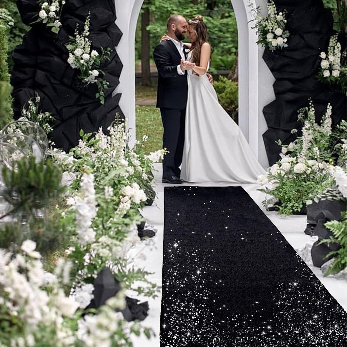 PartyDelight Black Carpet Runner for Party 2.6FTx15FT Sequin Wedding Aisle Runner Sparkly Rug for Prom Ceremony Indoor Outdoor Engagement Decoration