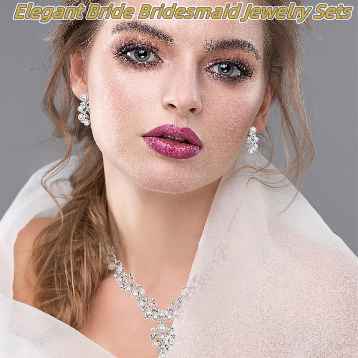 la luen Pearl Bride Wedding Jewelry Set Faux Pearls Crystal Rhinestone Necklace Earrings Bracelet Sets for Women Bridesmaid(3 PCS)