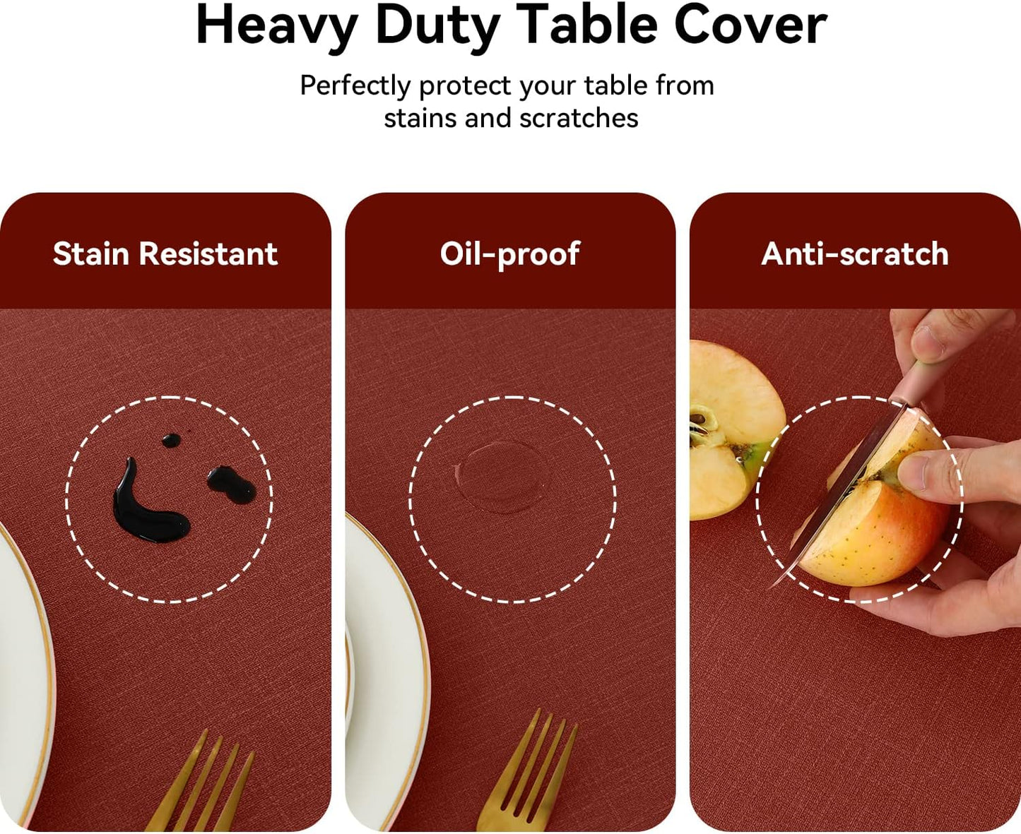 Romanstile Christmas 100% Waterproof PVC Tablecloth, Square Oil Spill Proof Stain Resistant Vinyl Table Cloth, Wipe Clean Plastic Table Covers for Kitchen/Dining/Parties - 54 x 54 Inch, Rust Red