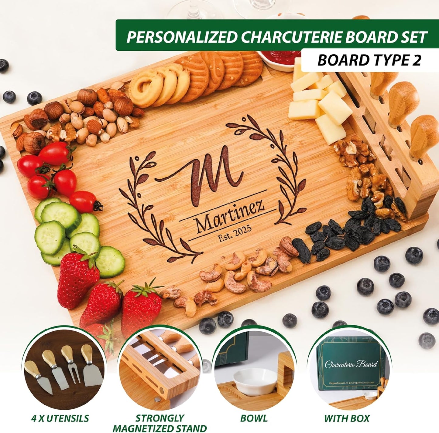 Personalized Charcuterie Board - Wedding Gifts for Couples 2025 – Custom Charcuterie Boards with Knife Set, Personalized Cutting Board, Engagement, Anniversary, Bridal Shower, Housewarming Gift