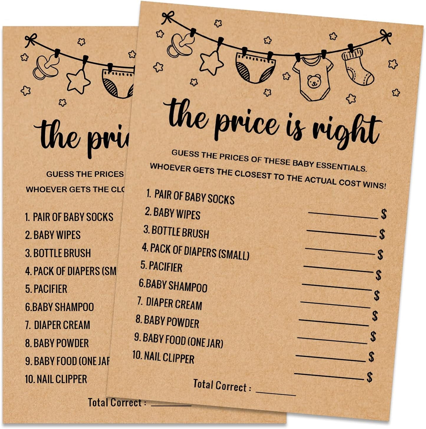 Baby Shower Game, The Price Is Right, 30 Game Cards Included, Kraft