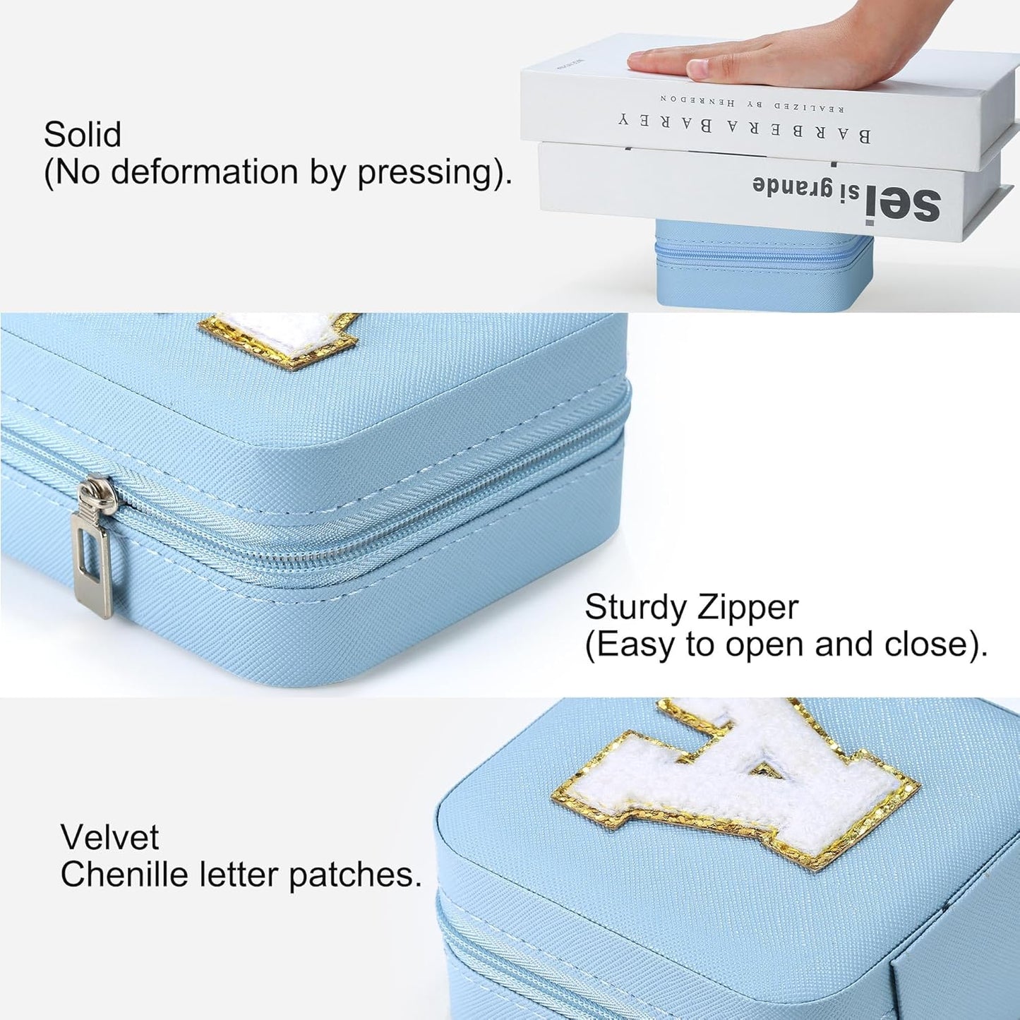 Parima Christmas Stocking Stuffers Gifts for Grandkids Women, Bridesmaid Gifts for Women Wedding Travel Essentials Small Jewelry Box | Travel Jewelry Case - Letter S, Sky Blue