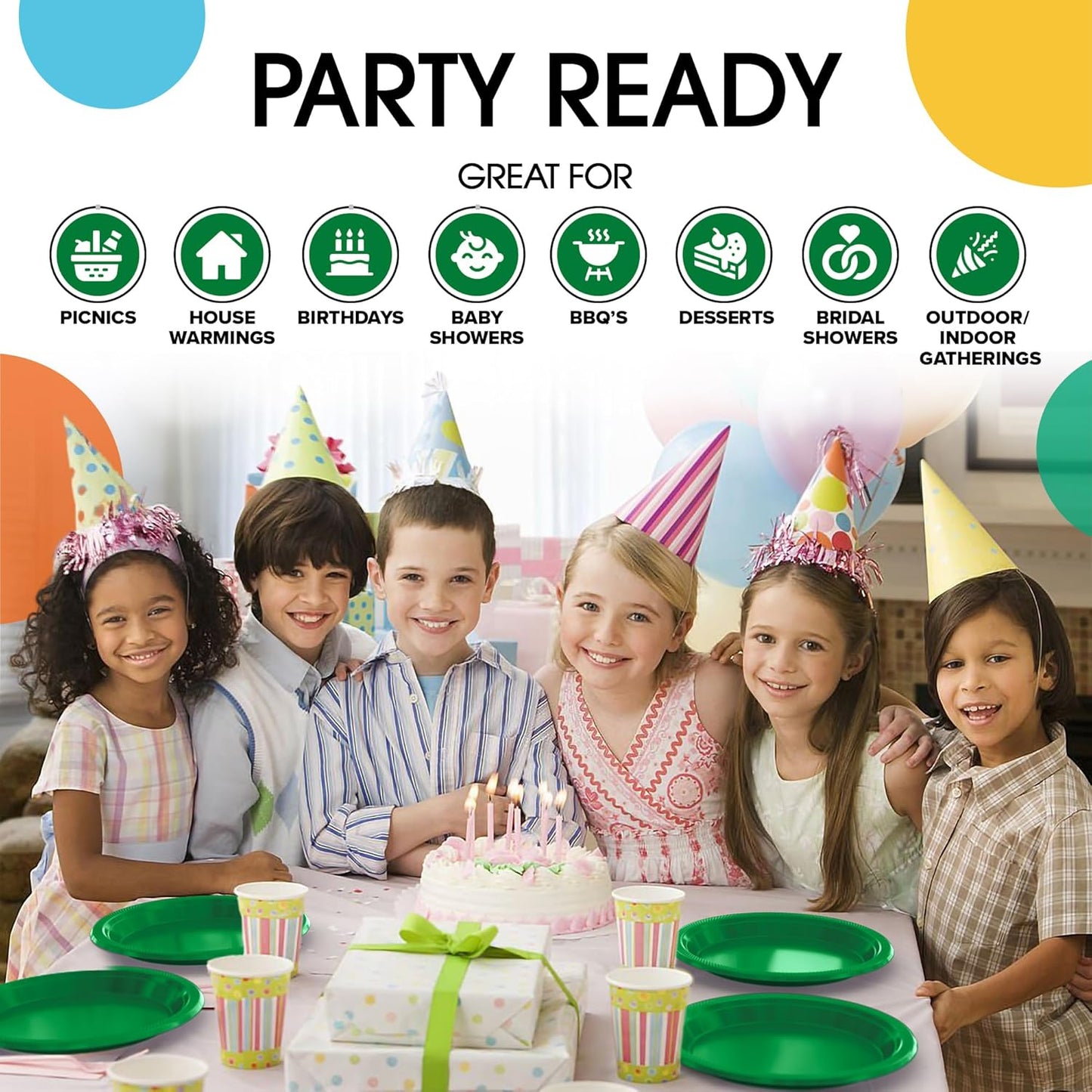 Exquisite Party Solids Emerald Green Plastic Plates For Party 7" Emerald Green Disposable Plates Heavy Duty 100 Pcs Plastic Dinnerware Sets Heavy Duty 350 GSM Disposable Dinnerware Set