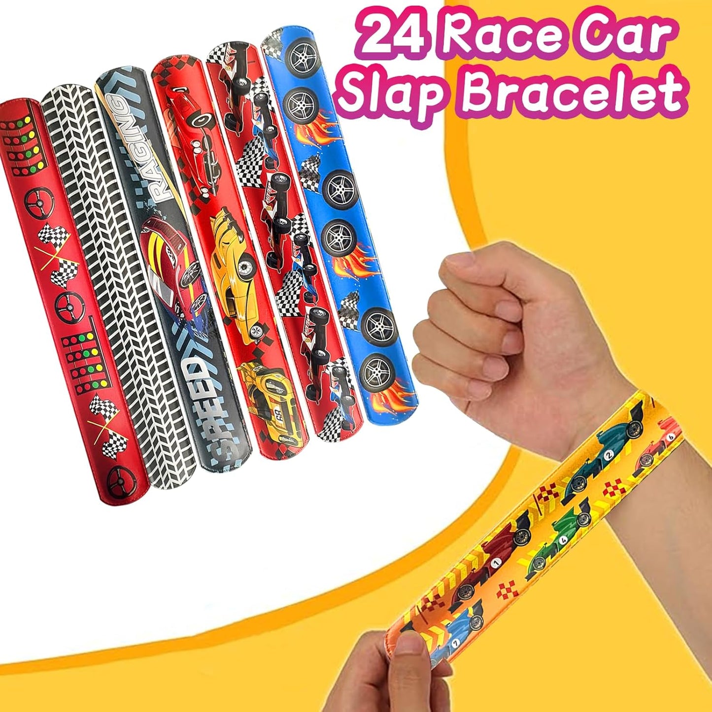 24 Pcs Race Car Party Decorations Favors Racing Bracelet Racing Wristbands Bracelet Checkered Slap Bracelets Dirt Bike Task Game Decorations Car Birthday Party Supplies