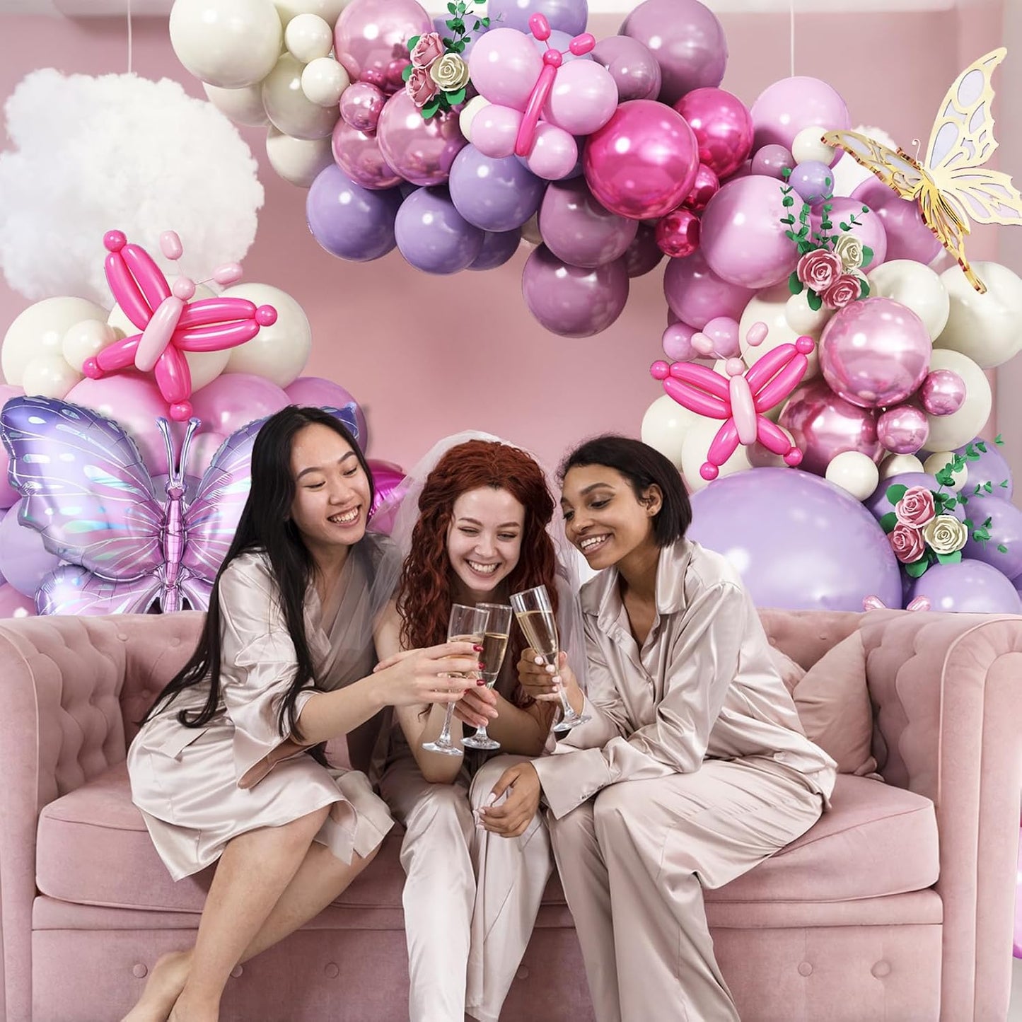 Butterfly Balloon Arch Kit, 135 PC Purple and Purple Butterfly Fairy Birthday Balloons Garland, Metallic Pink Cream Balloons Foil Balloons, Fairy Theme Baby Shower Birthday Decorations for Girls