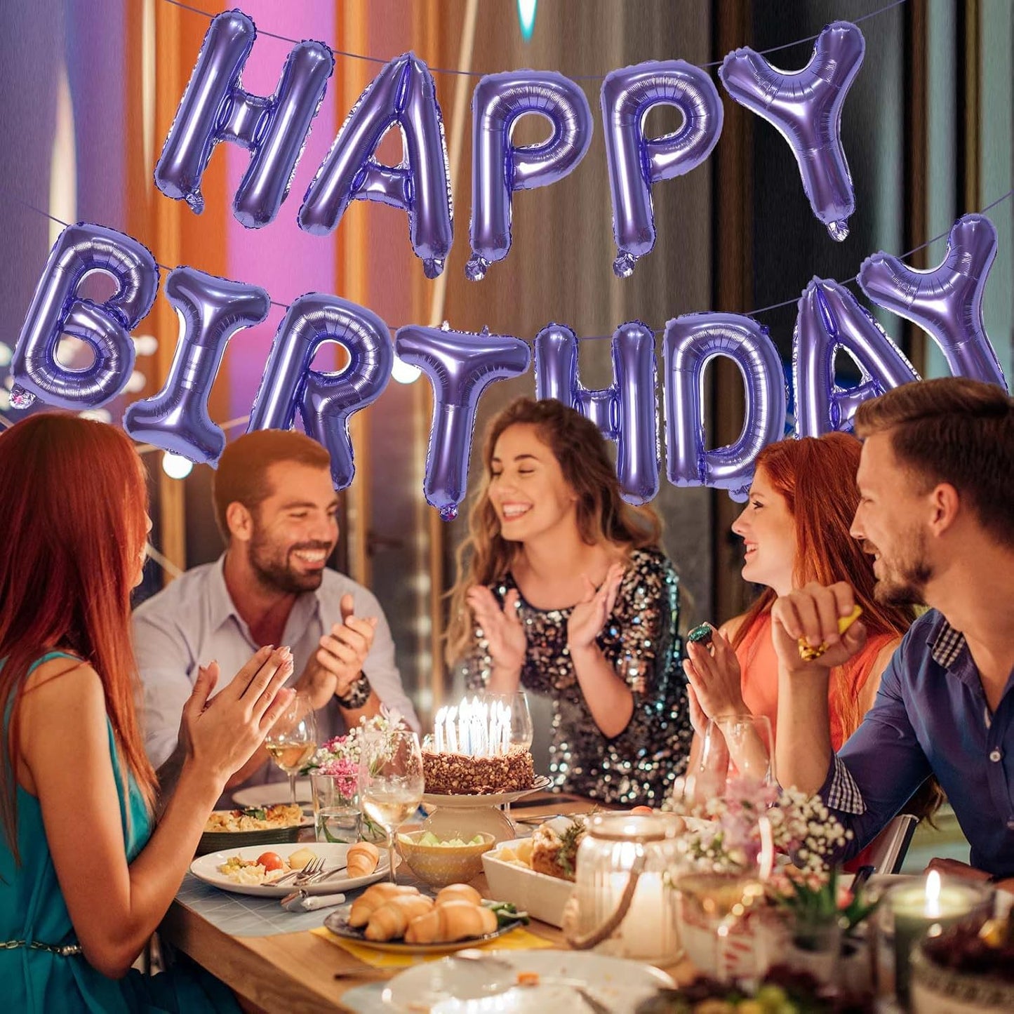 KALOR Pruple Happy Birthday Balloons Banner, 16 Inch Mylar Foil Letters Balloon Sign for Women, Men, Boys & Girls Kids Birthday Decorations Photo Backdrop