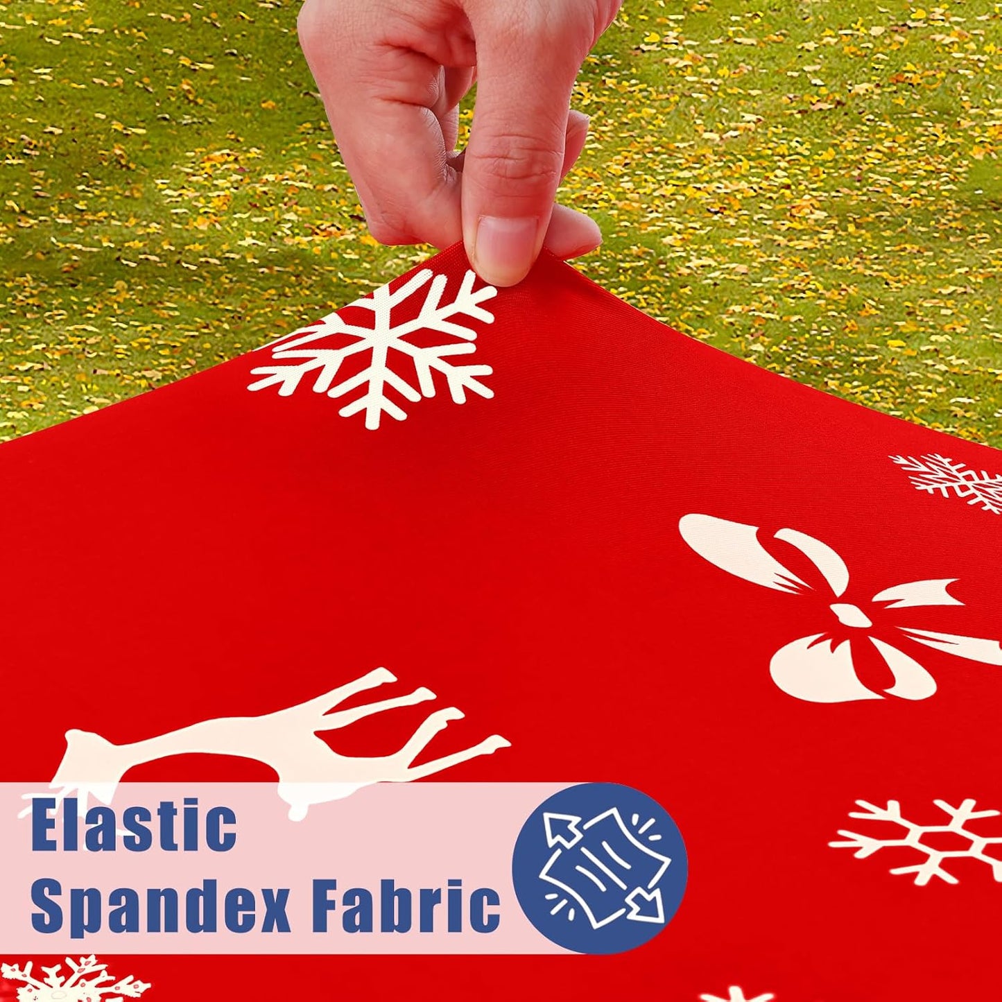 Spandex 8 Foot Rectangle Christmas Table Cloth 2 Pack, Elastic Fitted Tablecloths for Picnic, Stretch Washable Patio Table Cover for Christmas Dinner (Box Snowflake, 30"x96")