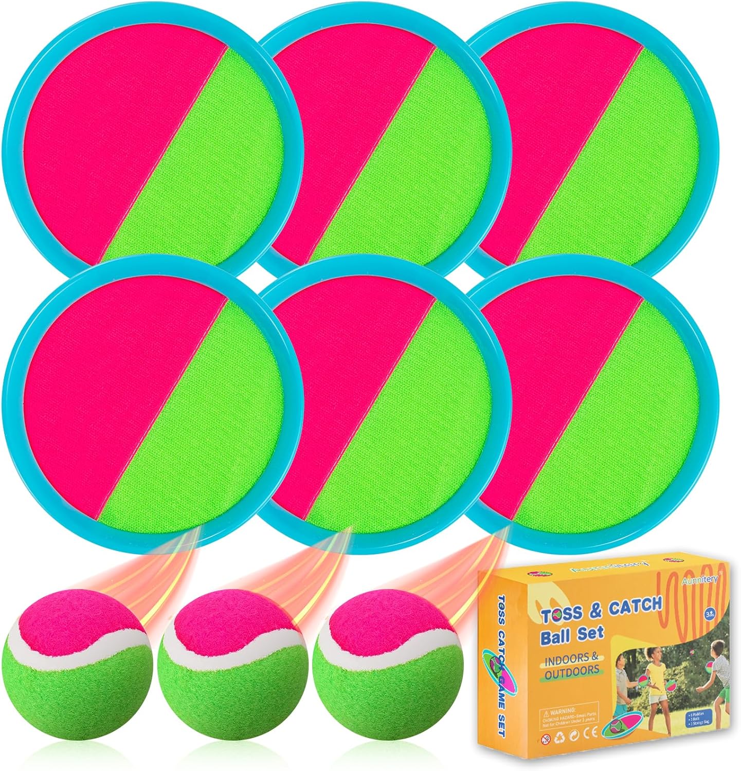 Beach Toys - Outdoor Games, Sand Toys, Toss and Ball Set with 6 Paddles and 3 Balls, Perfect Yard Games Outdoor Toys Games for Kids Ages 4-8 Easter Gifts for Kids/Adults/Family