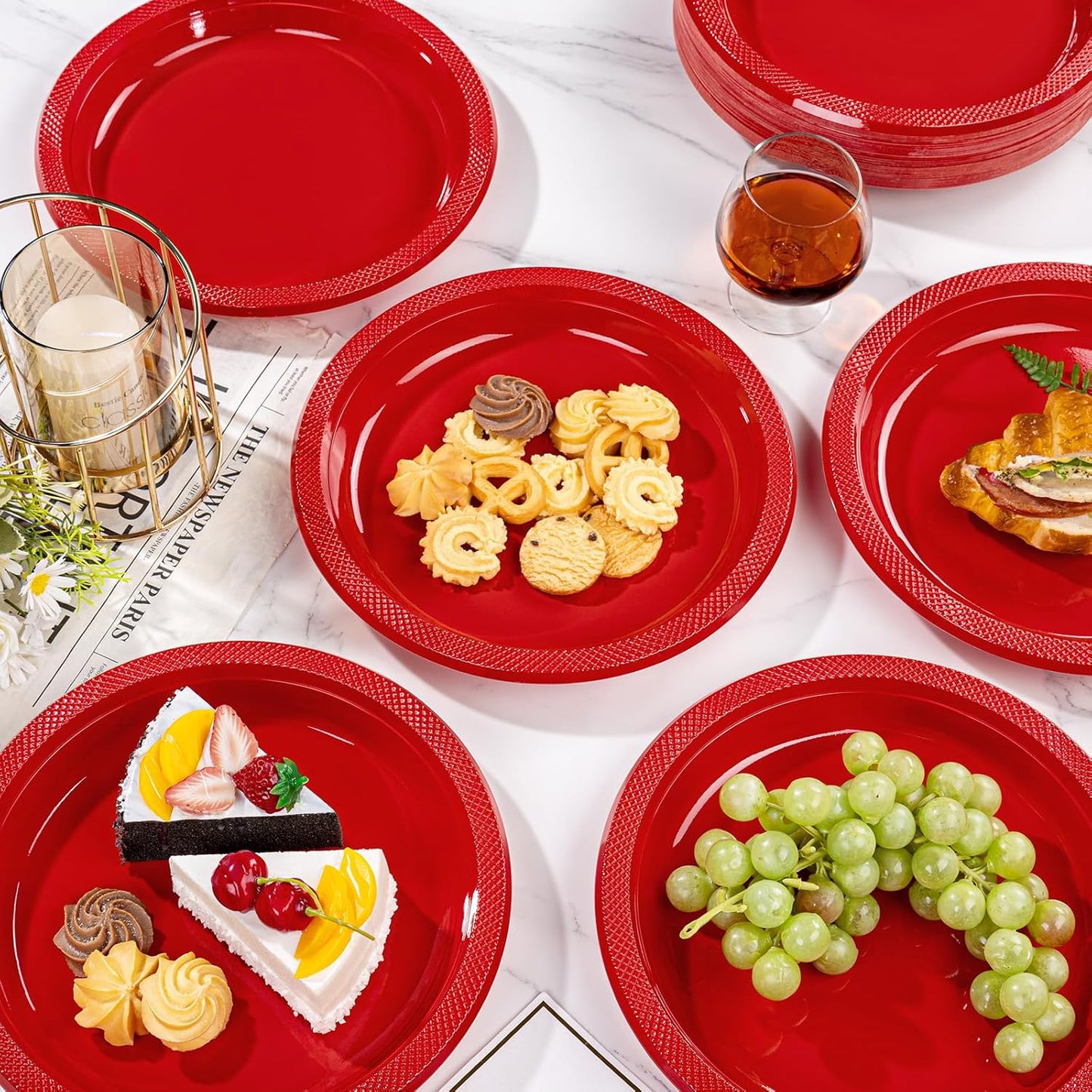 WELLIFE 10 Inch Plastic Plates Red 50 Count Disposable Plate for Party, Large Big Plates for Dinner Party Supplies Birthday Camping BBQ Baby Shower