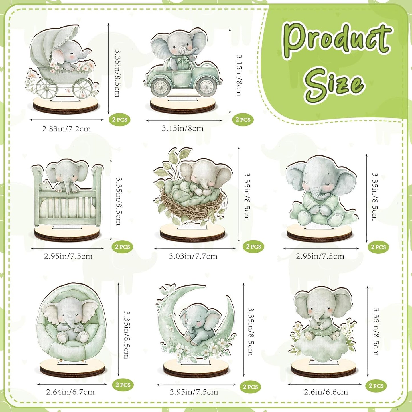 16 Pcs Wooden Baby Shower Table Centerpiece Sage Green Elephant Tabletop Detachable Sign Boy Or Girl Gender Reveal Table Toppers Display Decoration Elephant Birthday Photo Props Party Favor Supplies