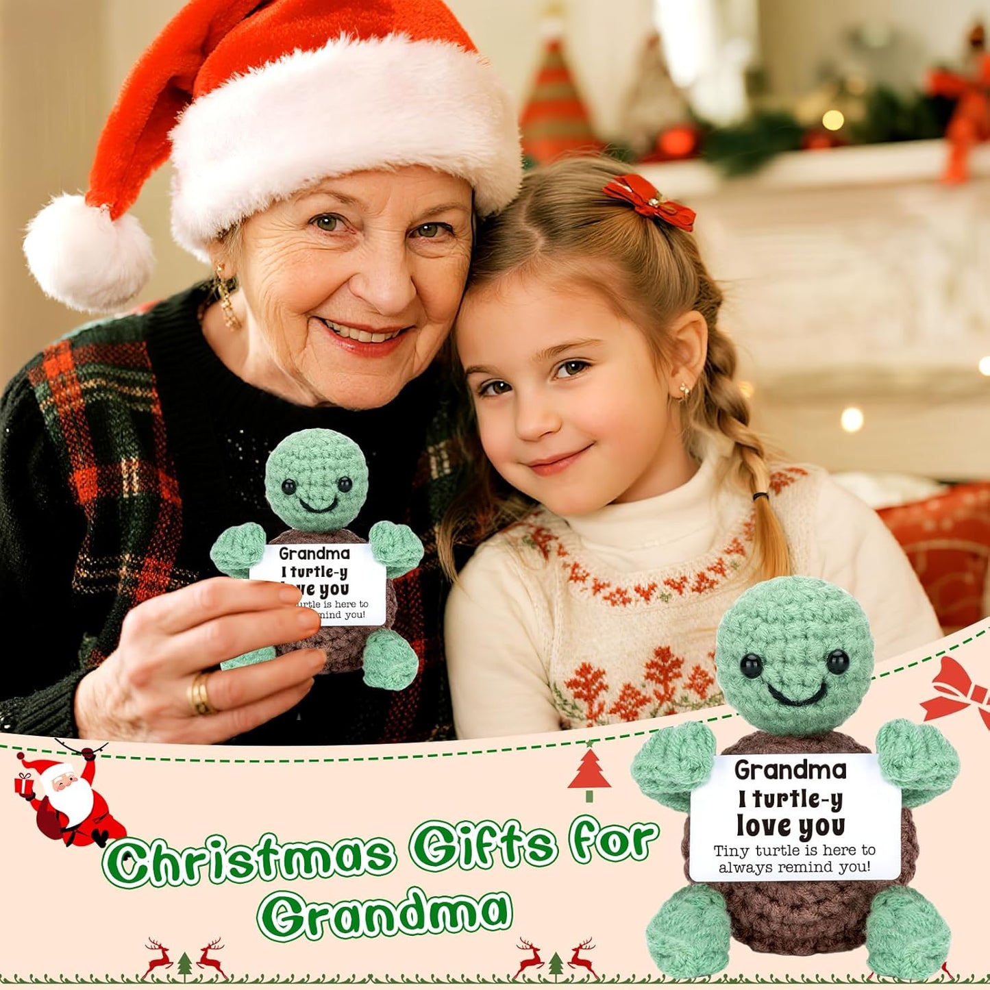 Mini Funny Turtle Grandma Gifts, Christmas Birthday Gifts for Grandma from Granddaughter Grandson Grandkids, Nana Gigi Love Small Cute Stuff Things, Handmade Emotional Positive Crochet Turtle