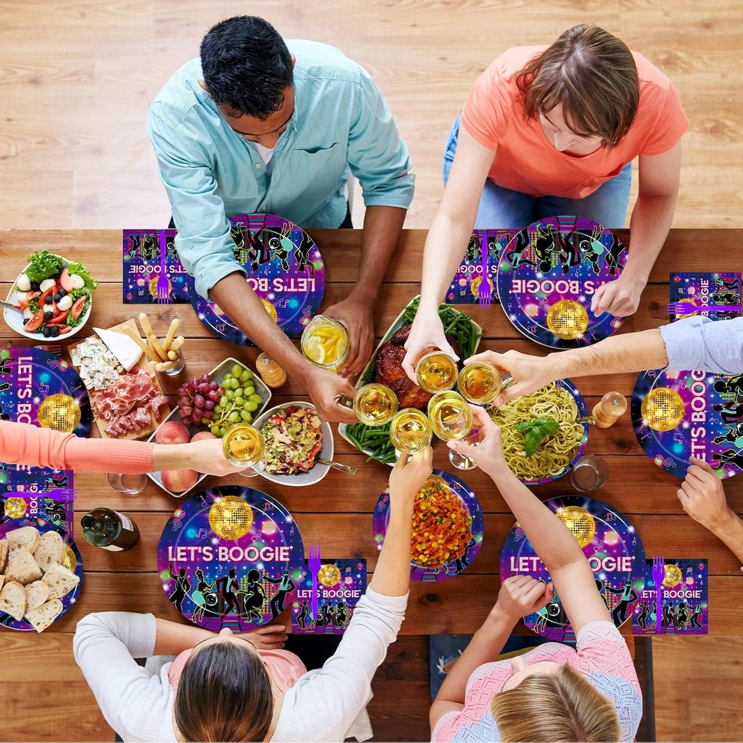 96 Pcs 70s Disco Party Plates and Napkins Supplies, The 70's Birthday Party Decorations 80s 90s Dance Disco Boogie Theme Party Tableware Kit, Serves 24