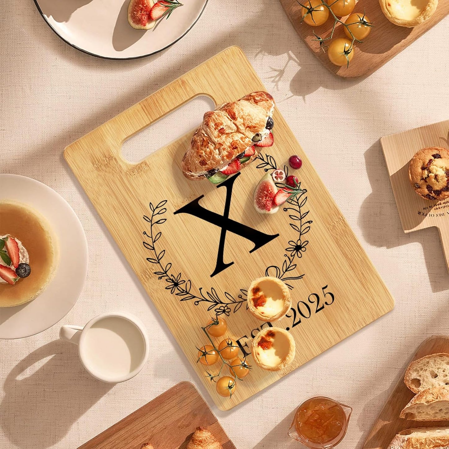Personalized Cutting Board, Monogrammed Wedding Gift for Couple Newlywed 2025, Initial Birthday Gifts for Women, Gift for Bridal Shower Wedding Shower Engagement Anniversary Housewarming(Letter-X)