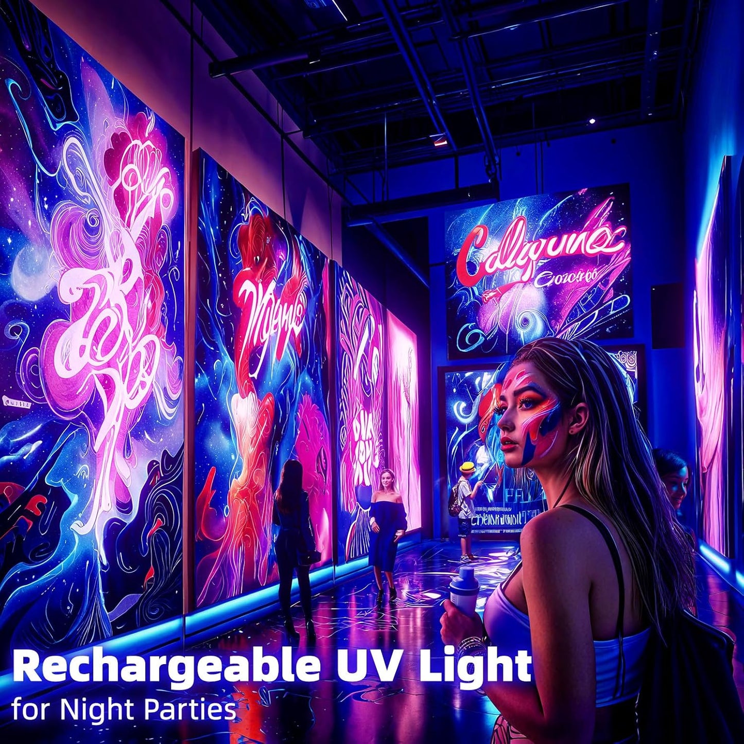 Bstrip Battery Powered Black Light, 11.8inch, Rechargeable Blacklight, Cordless 395nm Light Glow Party, Halloween, Body Painting, 4 Packs