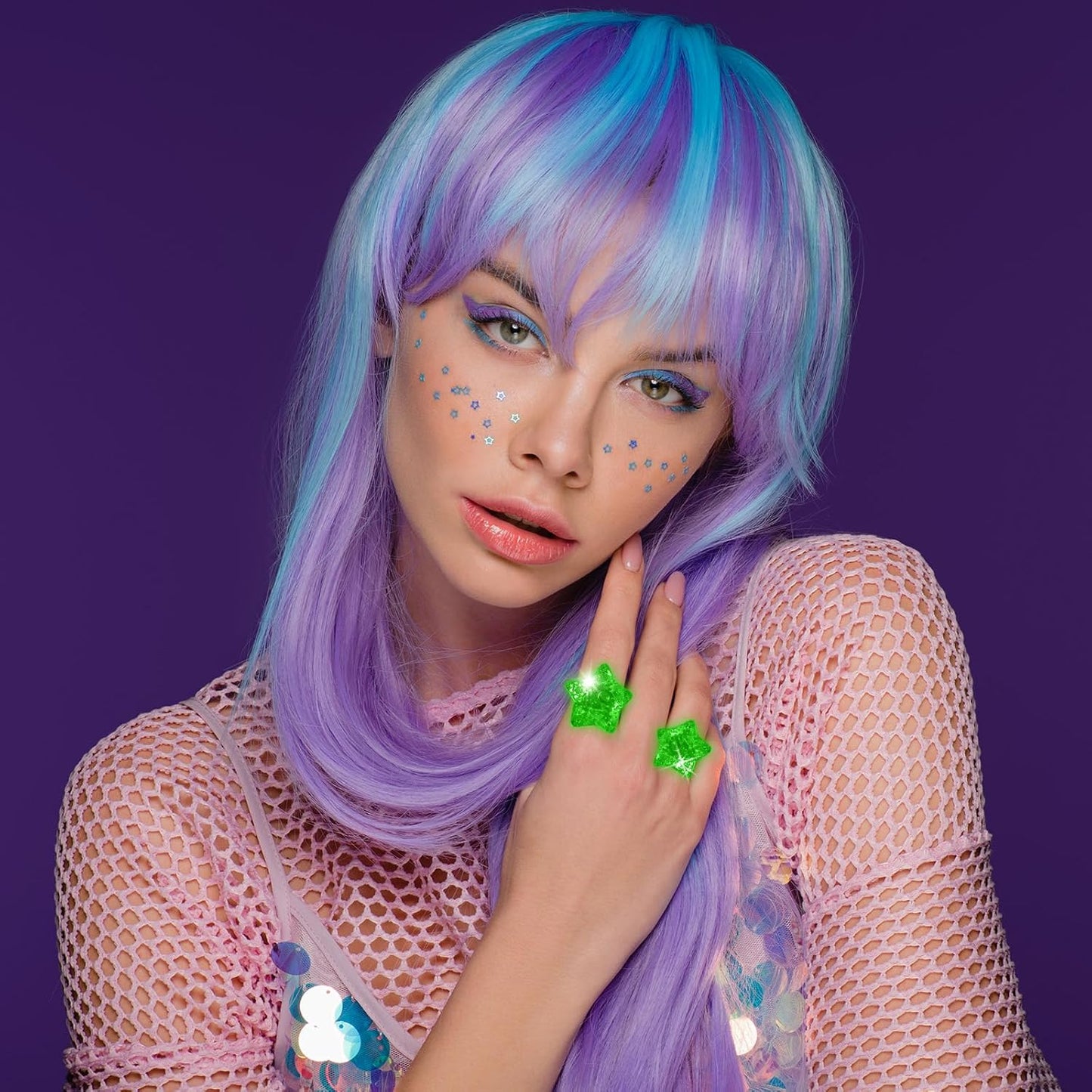 24 Pack Light Up Star Rings Glow in the Dark Party Flashing LED Jelly Finger Rings for July 4th,Halloween,Christmas,Concert,Goodie Bag Fillers,Raves