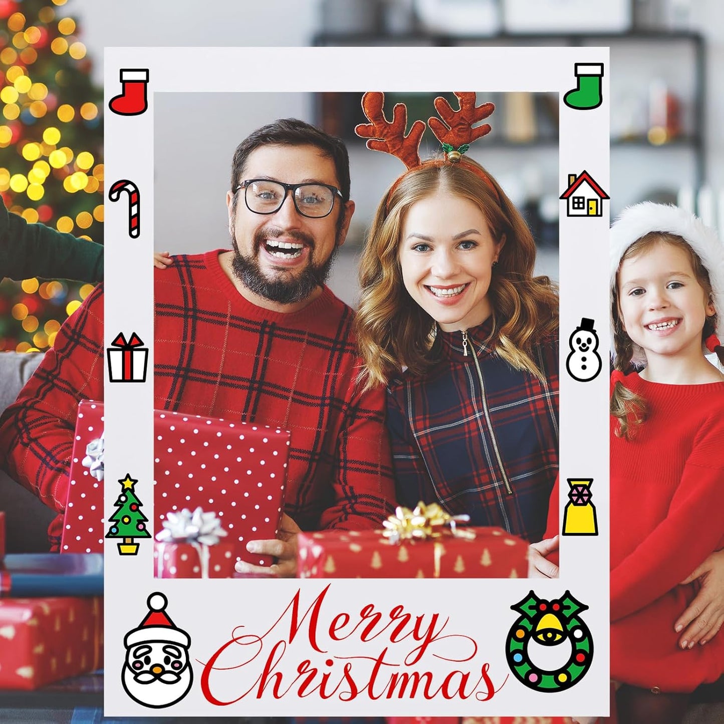 32 x 24 Inch Photo Booth Selfie Frame Prop Booth for Birthday Event Parties Large Blank DIY Cutout Props for Funny Decoration Christmas, Holiday Supplies