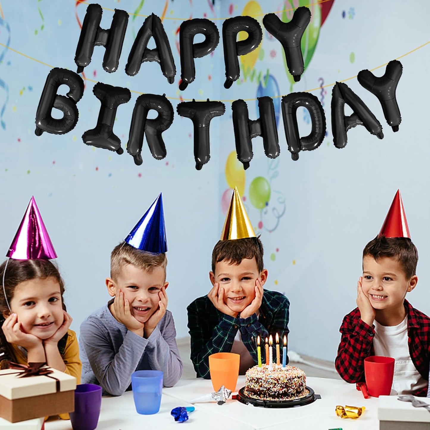 LIOZEOKUN Happy Birthday Balloon Letters 16 inch Mylar Foil Birthday Balloons Banner Sign for Birthday Party Decorations Supplies (Black)