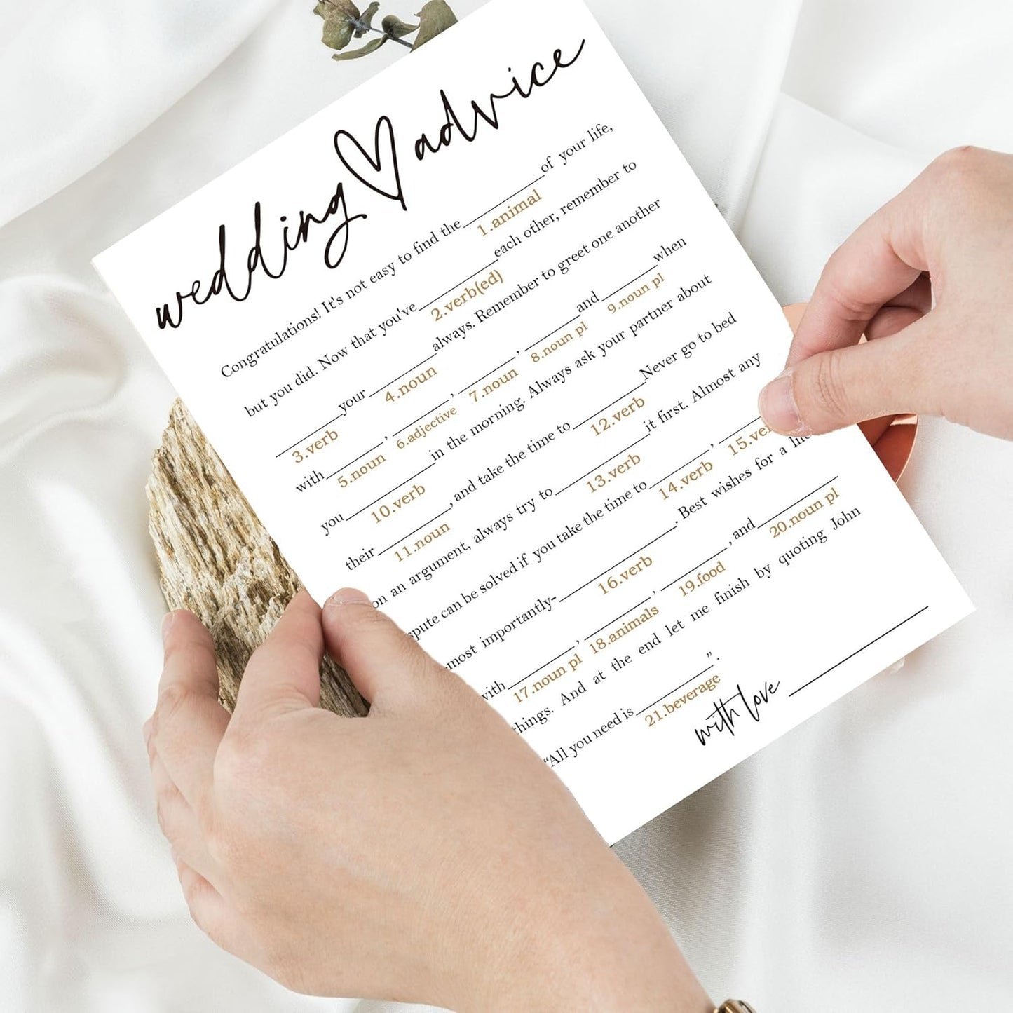 Bridal Shower Game Cards – Wedding Advice for The Bride and Groom, Fun Engagement Party Icebreaker for Guests, 25 Pack Minimalist White Wedding Party Supplies - A06