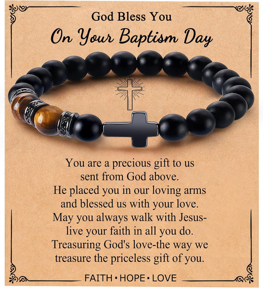 Mens Bracelet with Love Card Inspirational Jewelry Gifts for Man Christian Religious Baptism Valentines Day Graduation Retirement Christmas Beaded Bracelets Gifts