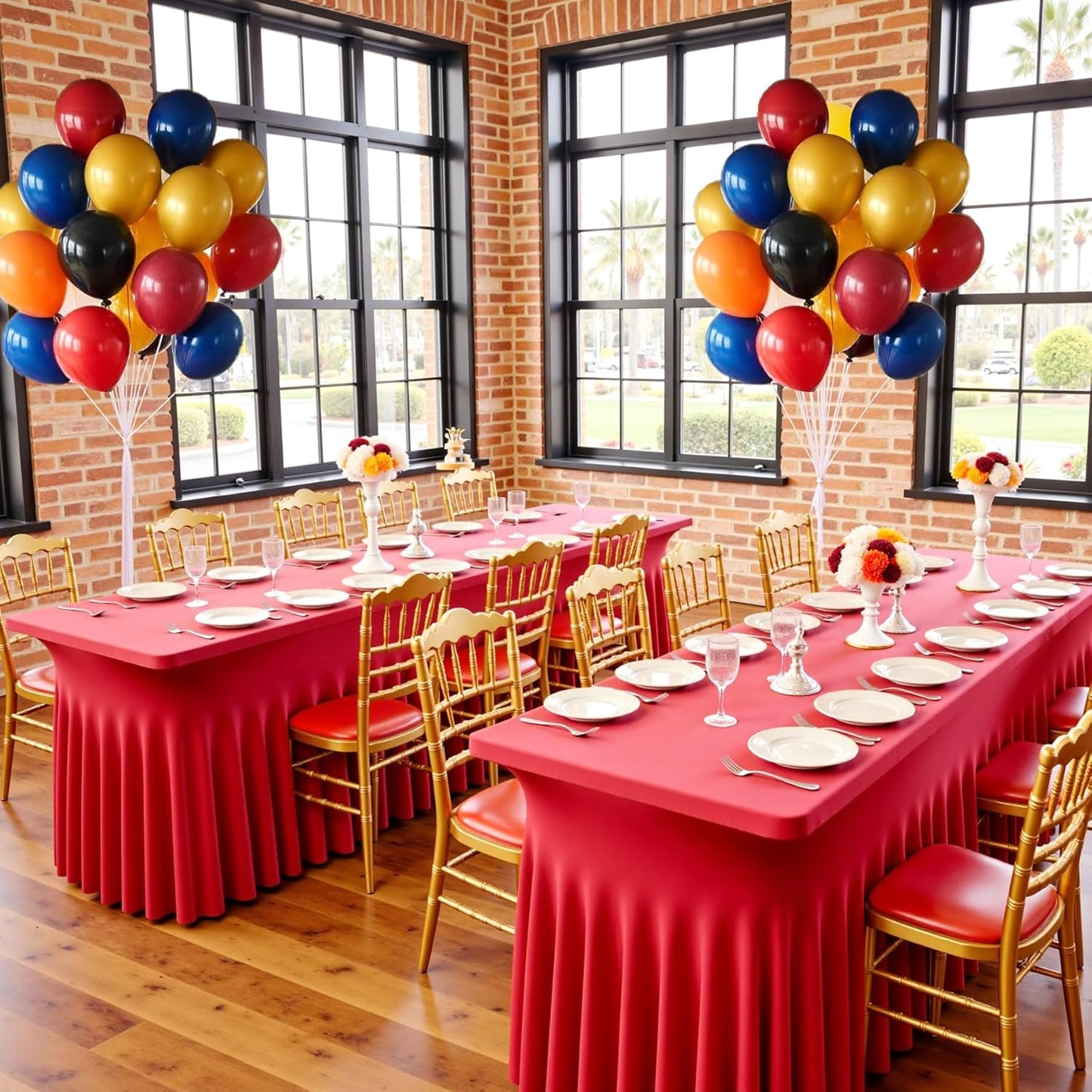 6 pk Red Spandex Tablecloth 6ft with Ruffle Skirt,Wrinkle Free High Stretch Fitted Tablecloths for 6 Foot Rectangle Tables,Pleated Skirts Spandex Table Covers 6ft for Christmas Party Banquet Wedding