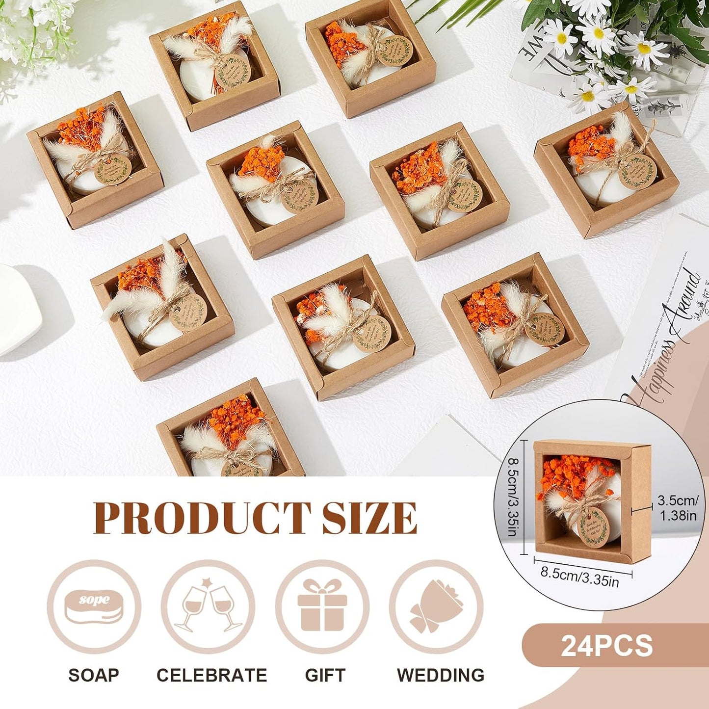 Demissle 24 Pack Scented Soap Favors Wedding Favors Christmas Bridal Shower Favors for Guests Bulk with Mini Dried Flowers for Bridal Baby Shower Baptism Party Guests Gifts