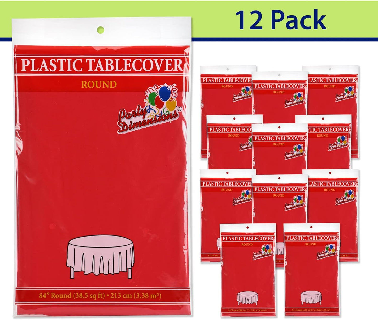 Red Disposable Plastic Tablecloth for Round Tables (12 Pack) 84 inches Table Cloths for Parties, Events & Weddings, Indoors & Outdoors, Plastic Table Cover