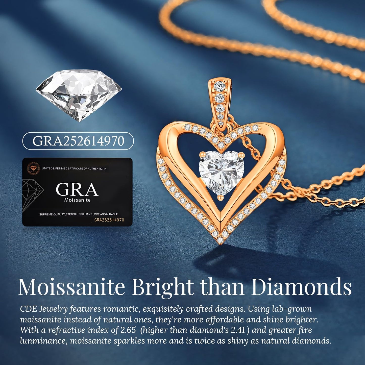 Moissanite Infinity Love Heart Pendant Necklaces for Women, 1-3 Carat 925 Sterling Silver 18K Gold Plated Engraved with"I LOVE YOU', Anniversary Birthday Present Jewelry Christmas Day Gift for Women Wife Girlfriend Her