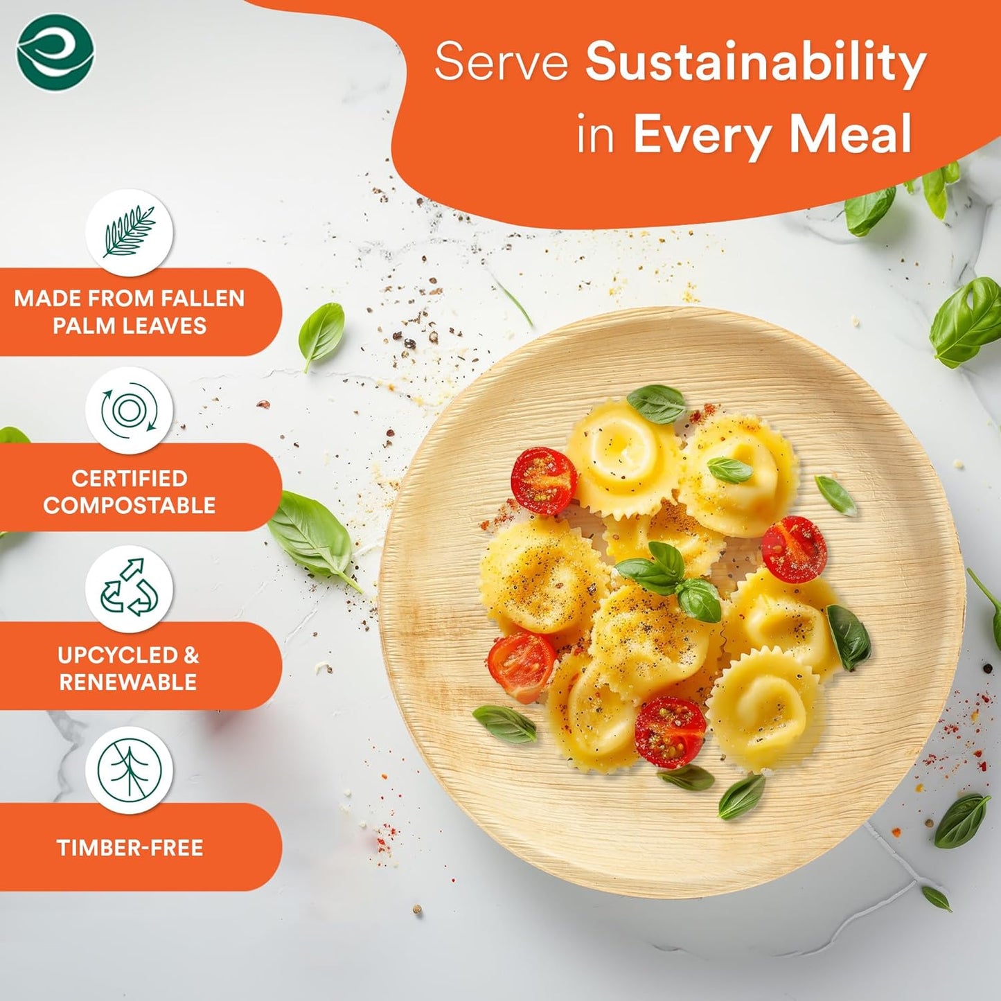 ECO SOUL 400 Count Round Palm Leaf Plates of 6 Inch - Disposable, Eco-Friendly, Biodegradable Bamboo Plates - Perfect for Parties, Catering, Weddings & Large Events