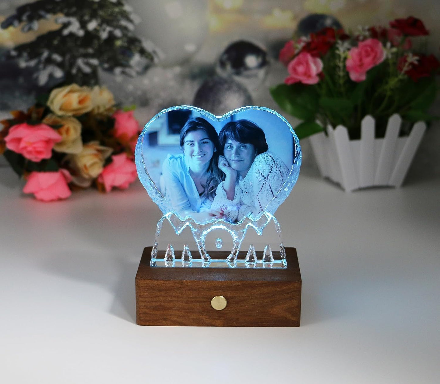 FANF&YKPY Gifts for Mother Personalized Custom Heart-shaped Crystal Photo frame, Gift for Mother, Mom, Wife, Women,Grandmother for Christmas, Mothers Day, Birthday, Wedding Anniversary