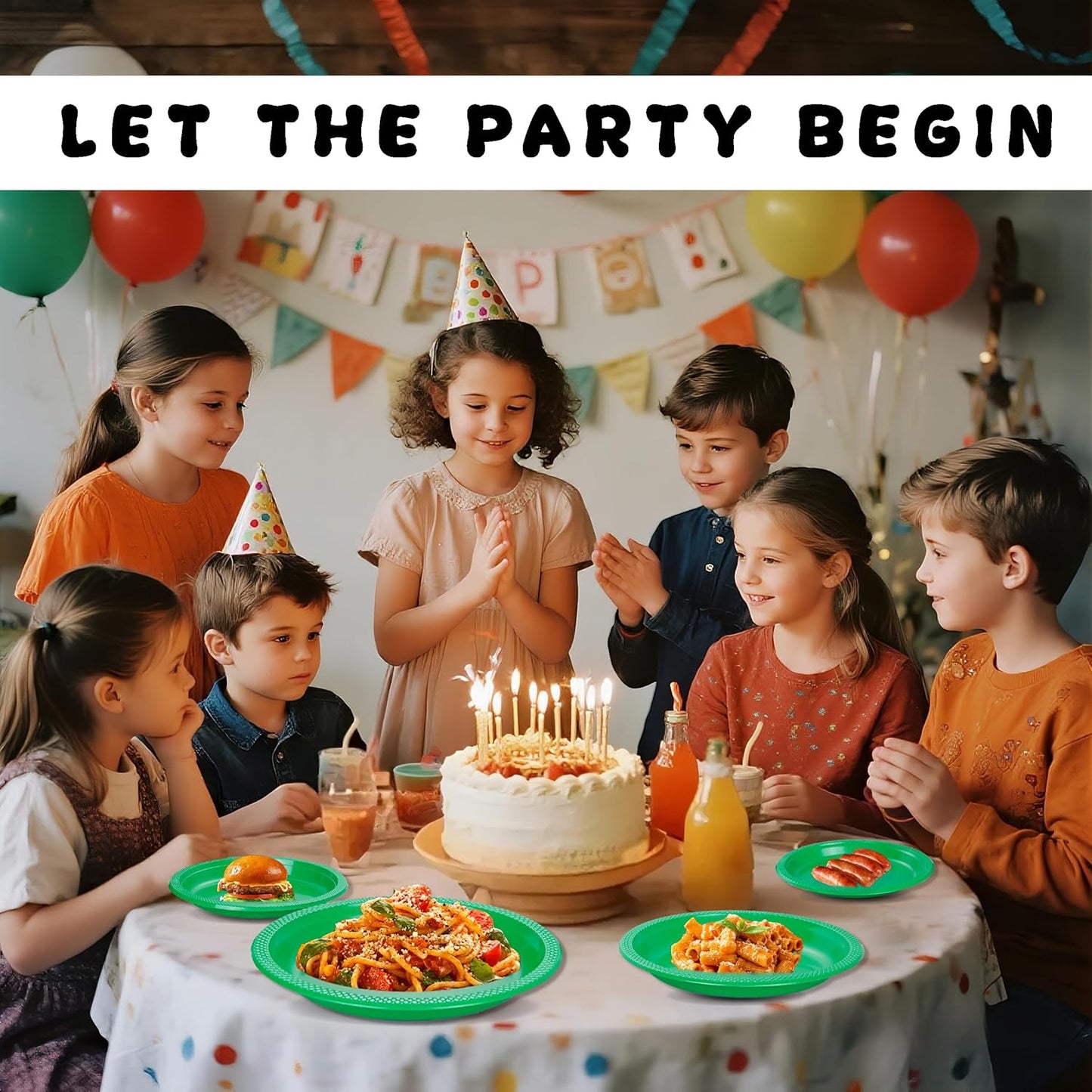 WELLIFE 9 Inch Plastic Plates Green 50 Count Disposable Plate for Party, Dessert Plates for Dinner Christmas Cake Salad Supplies Birthday