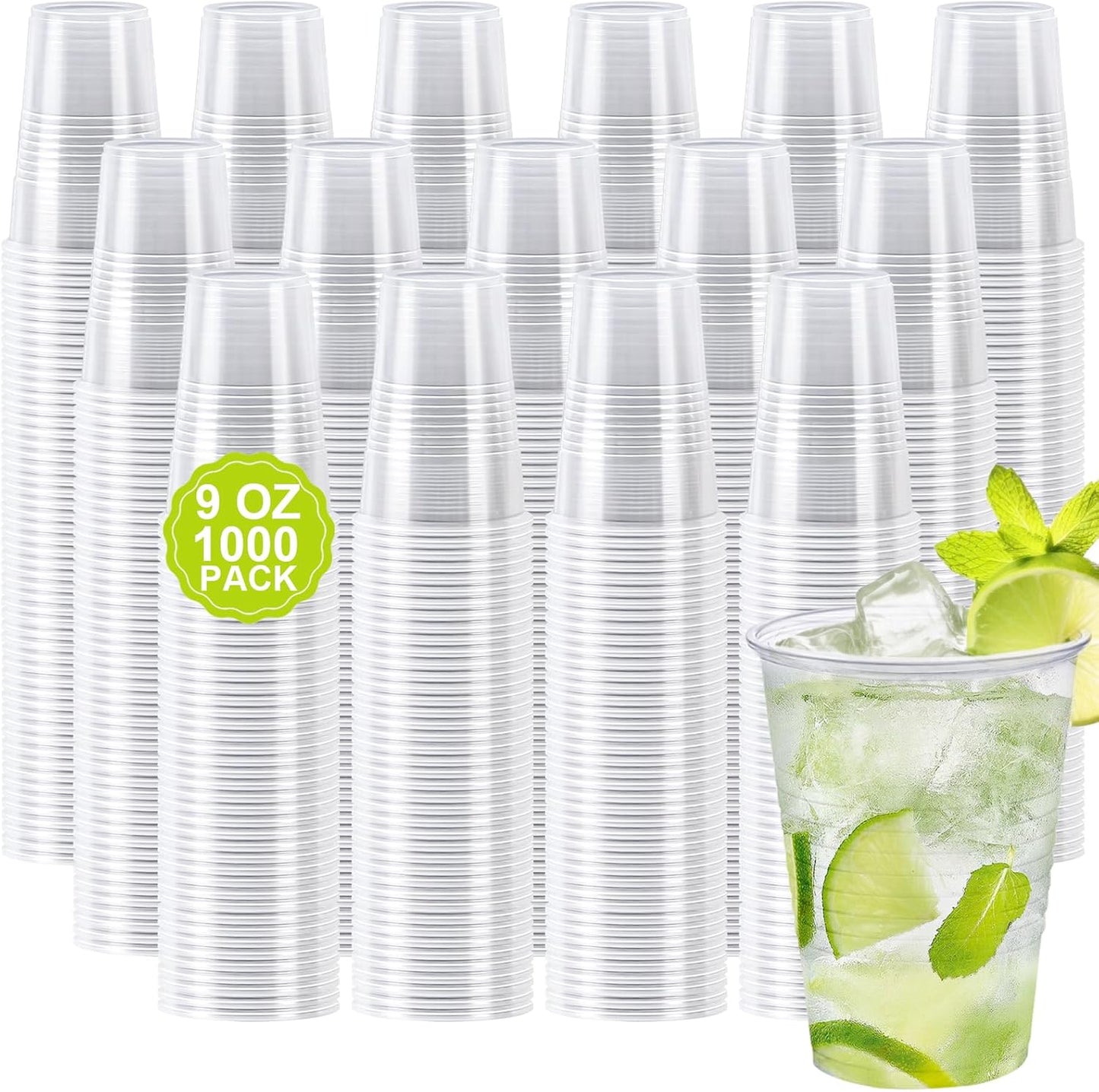 1000 Pack 9 oz Clear Plastic Cups, Small Plastic Cup Bulk, Clear Disposable Cocktail Cup, Cold Party Drinking Cups for Picnics, Ceremonies, Events