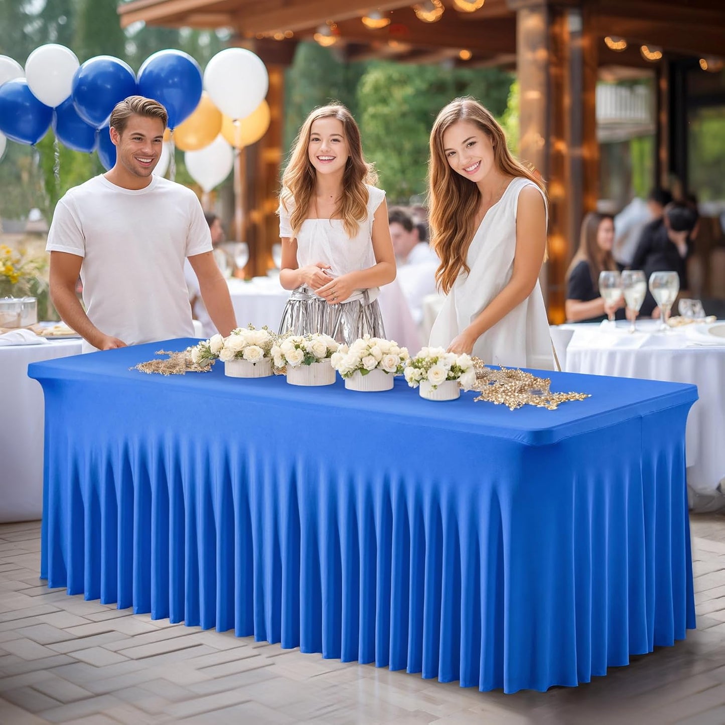 PARTISKY Royal Blue Spandex Tablecloth for 6ft Rectangle Tables, Stretchable Table Cover Skirt for Folding Tables Weddings Parties Banquets Events Trade Shows and Dessert Table