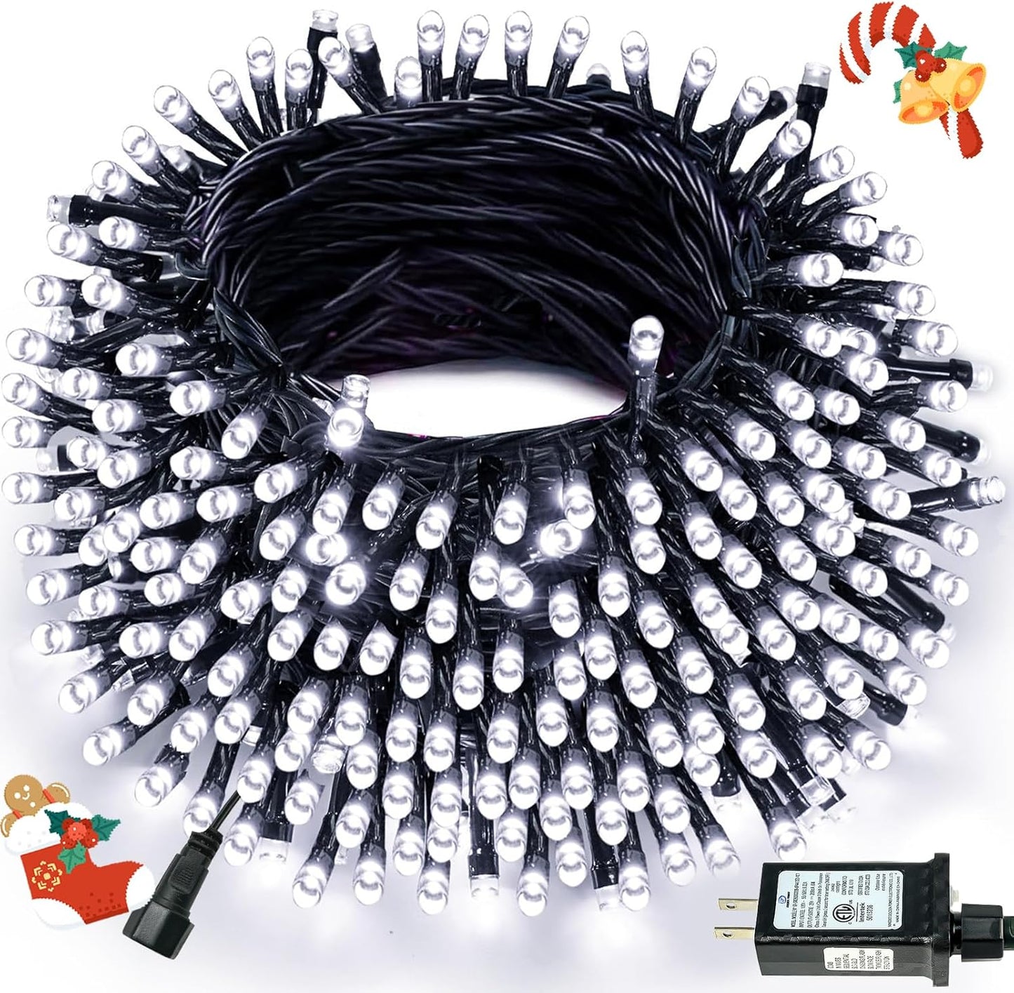 Connectable 300LED 99Ft 13Modes Christmas String Lights Indoor Outdoor | Extendable Green Wire Cool White Christmas Tree Lights with Timer | Twinkle Fairy Light Plug in for Xmas Tree(Cool White)