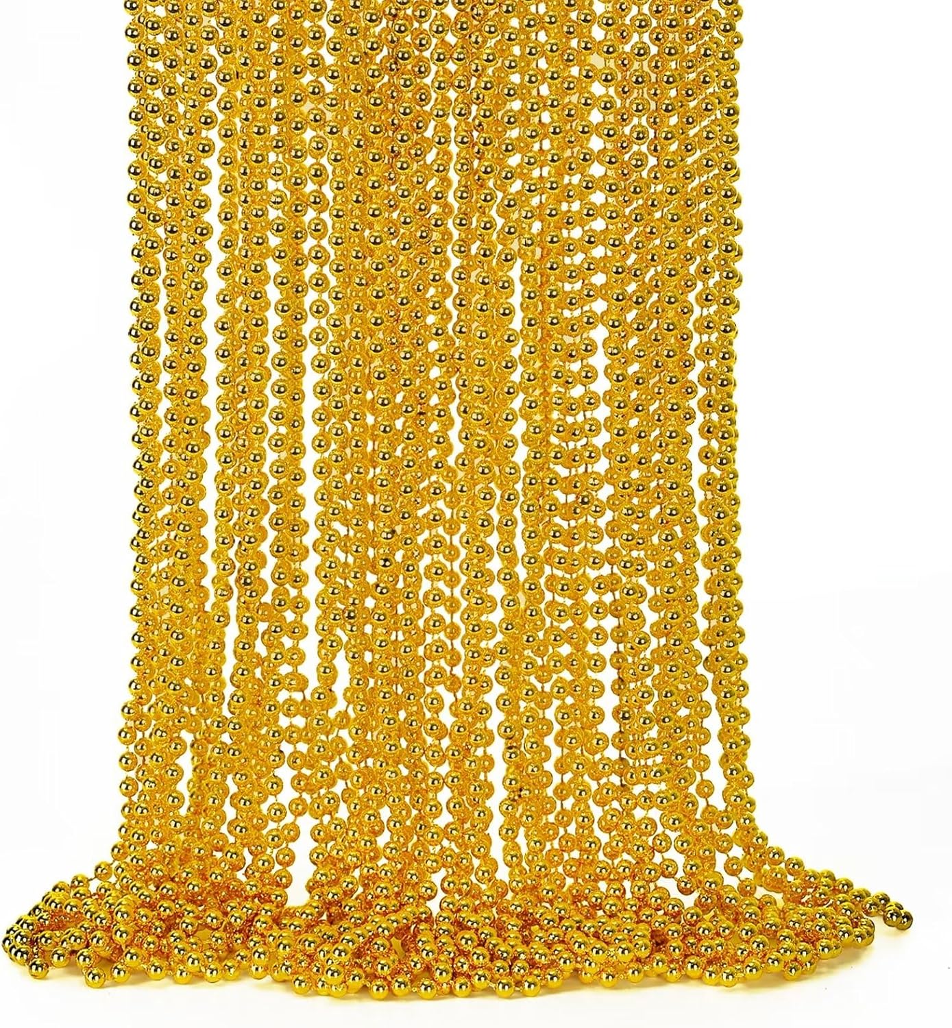 Gold Bead Necklace, 24PCS Christmas Bead Necklaces Stuff, 33" Mardi Gras Xmas Beaded Necklace Costume, Festival Parade Throw Accessories for Wedding Birthday Pirate Party Baby Shower Supplies Decor