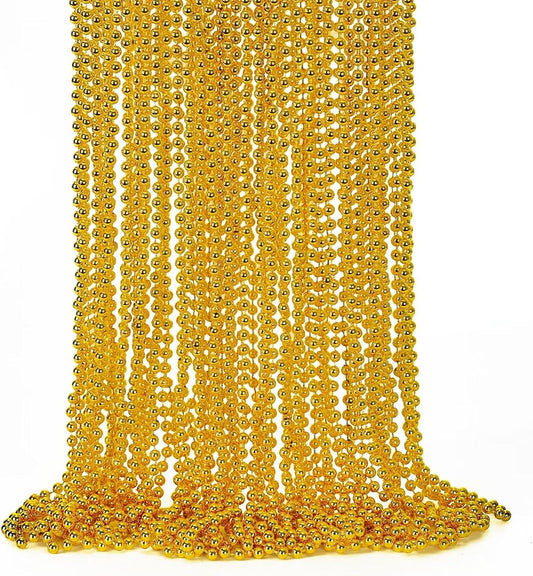 Gold Bead Necklace, 24PCS Christmas Bead Necklaces Stuff, 33" Mardi Gras Xmas Beaded Necklace Costume, Festival Parade Throw Accessories for Wedding Birthday Pirate Party Baby Shower Supplies Decor