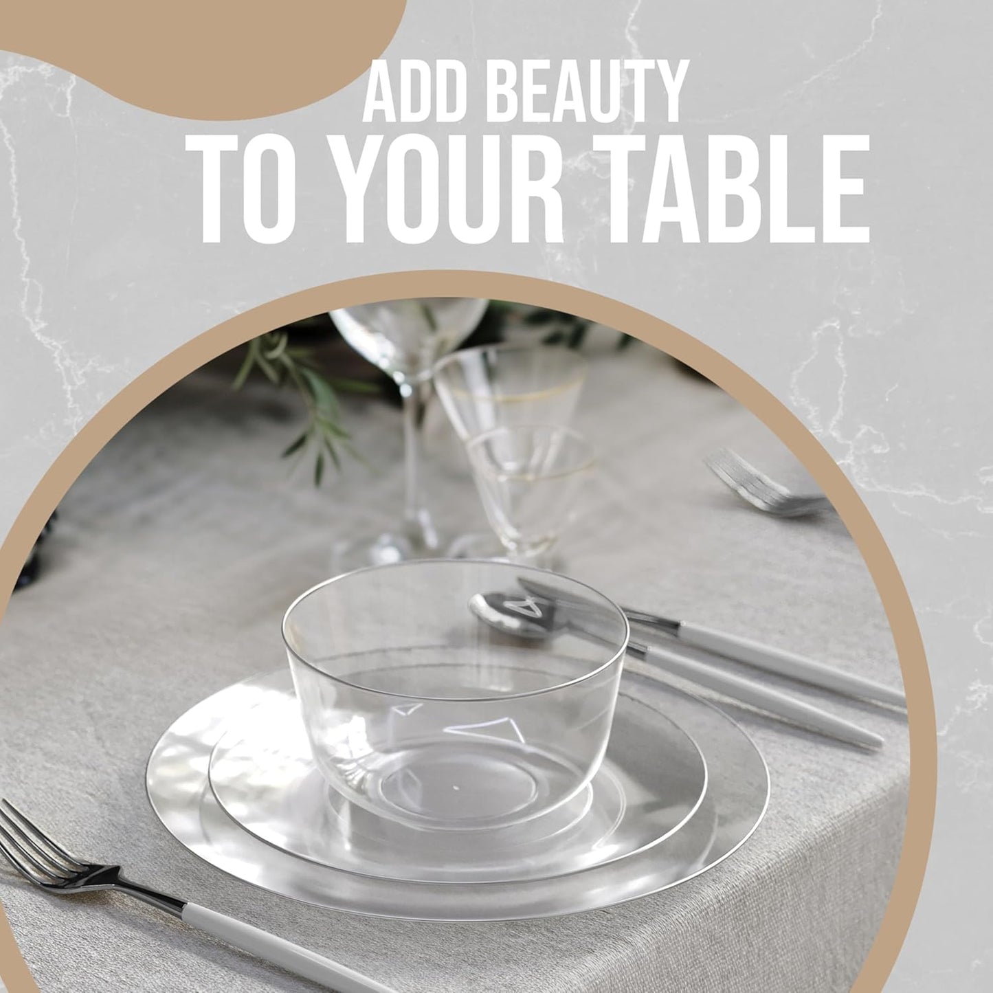 Trendables Clear Plastic Bowls - 24 Oz Set of 10 Silver Rimmed Fancy Serving Bowls