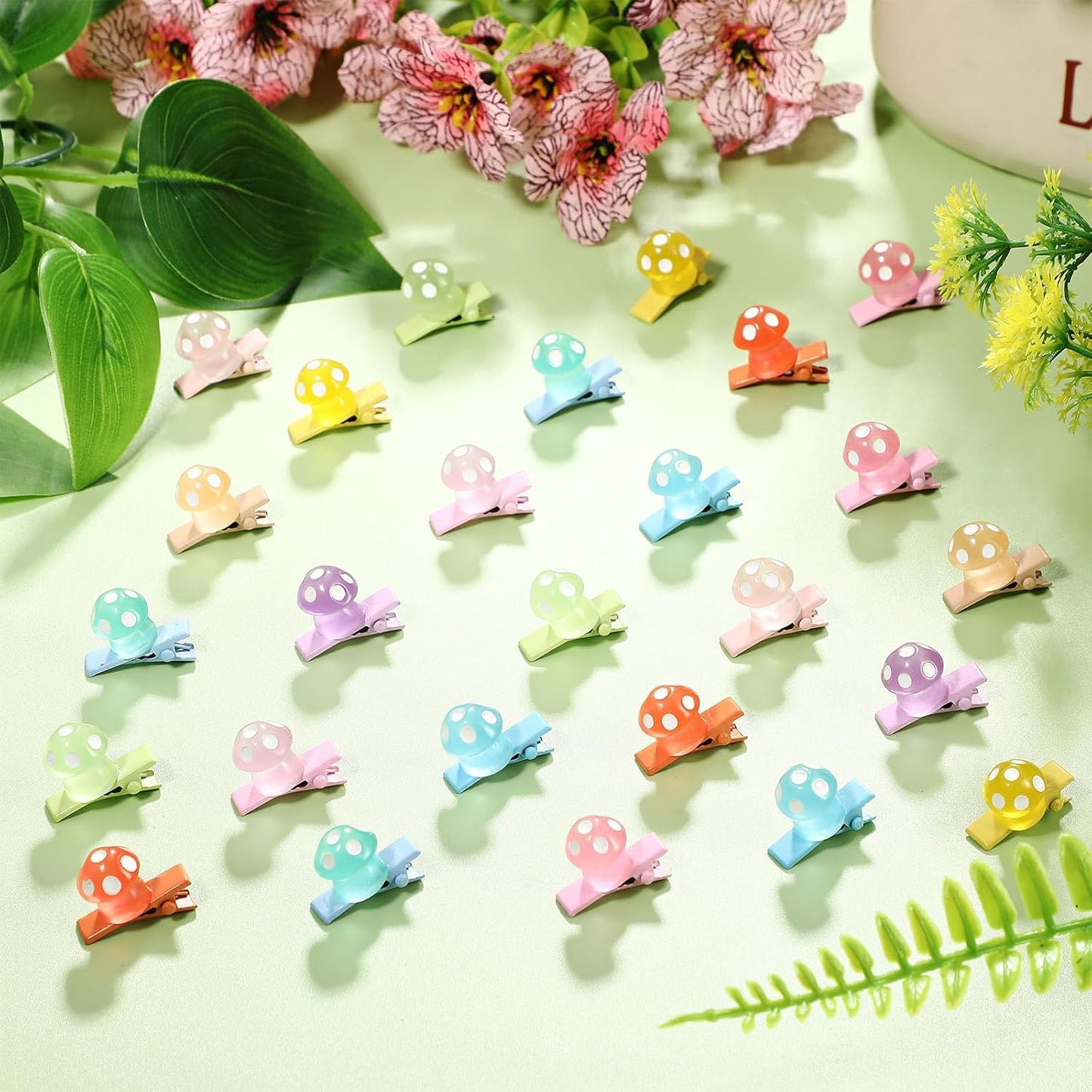 30 Pcs Mini Glow Hair Clips Girls Rave Hair Clips for Women Christmas Music Festival Holiday Party Supplies (Classic Mushroom)