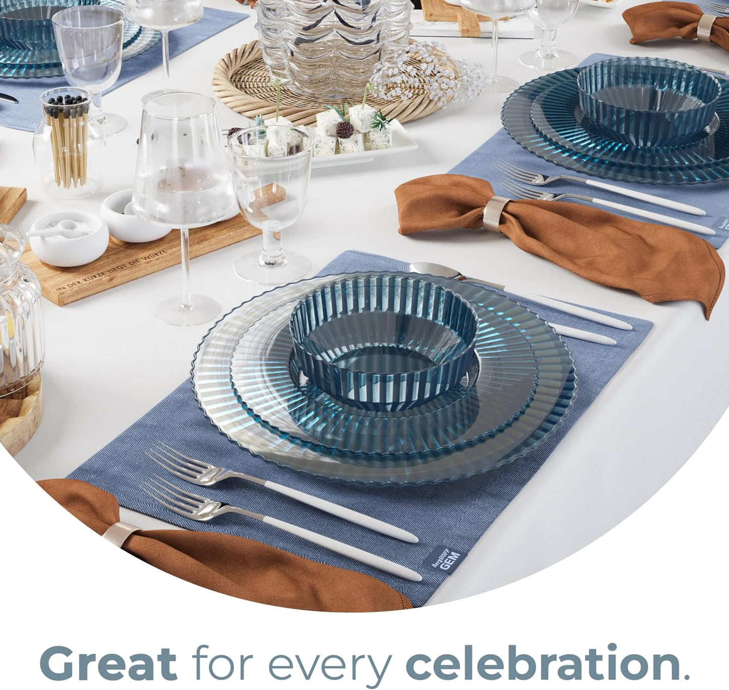 Exquisite 40 Piece Plastic Disposable Plates Set For 20 Guests I 20 X 9 Inch & 20 X 11 Inch Disposable Plastic Plates | Color: Blue | Great for Weddings Parties And Formal Occasions