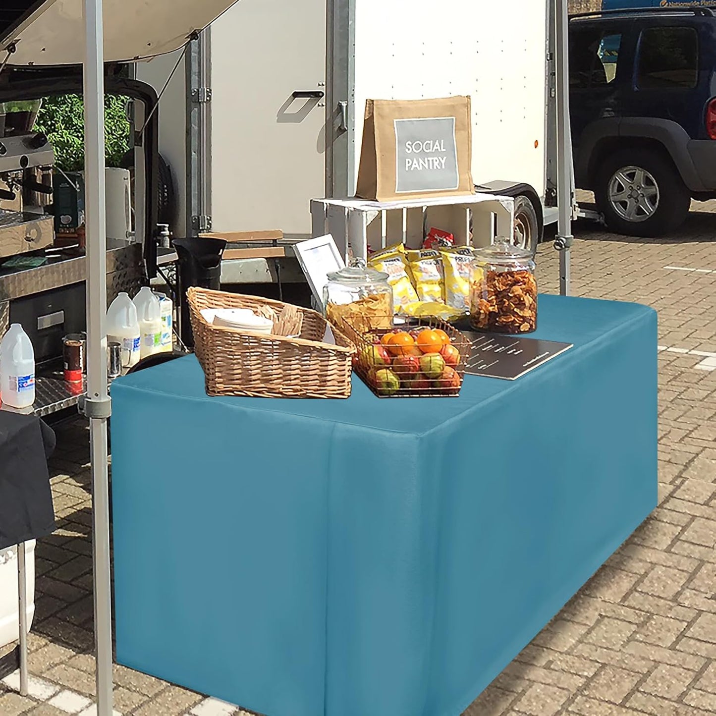 HolidayIdeas Fitted Table Covers for 6 Foot Tables - 72 x 30 Inch - 2 Pack Rectangle Teal Table Clothes Polyester Fabric Table Cover for Folding Table, Parties, Birthday, Vendor Stand, Trade Show