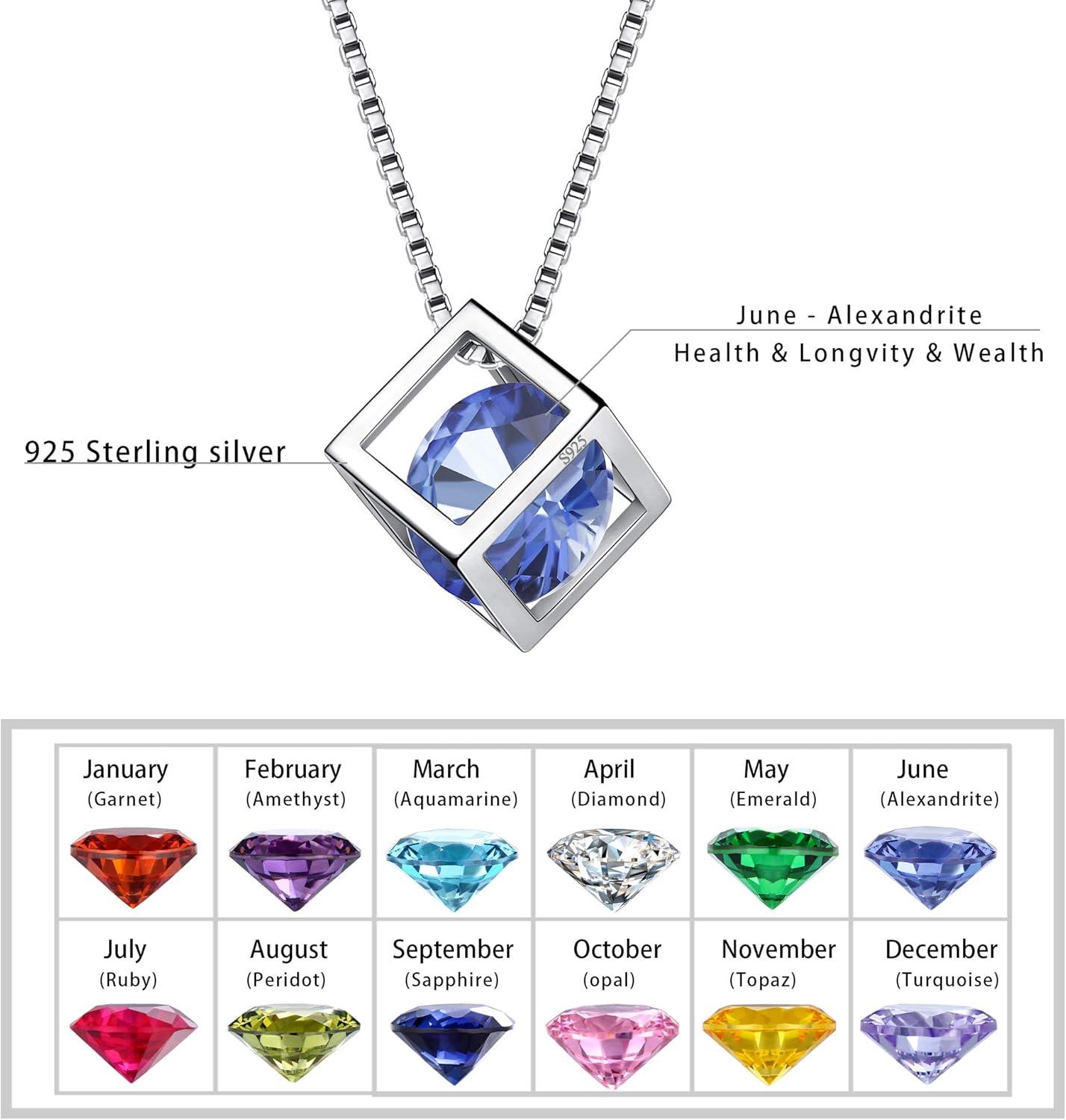 Aurora Tears Birthstone Necklace/Earring 925 Sterling Silver Women Cross/3D Cube/Cresent Moon Birth Stone Jewelry Mens Birthday Gift Anniversary Present