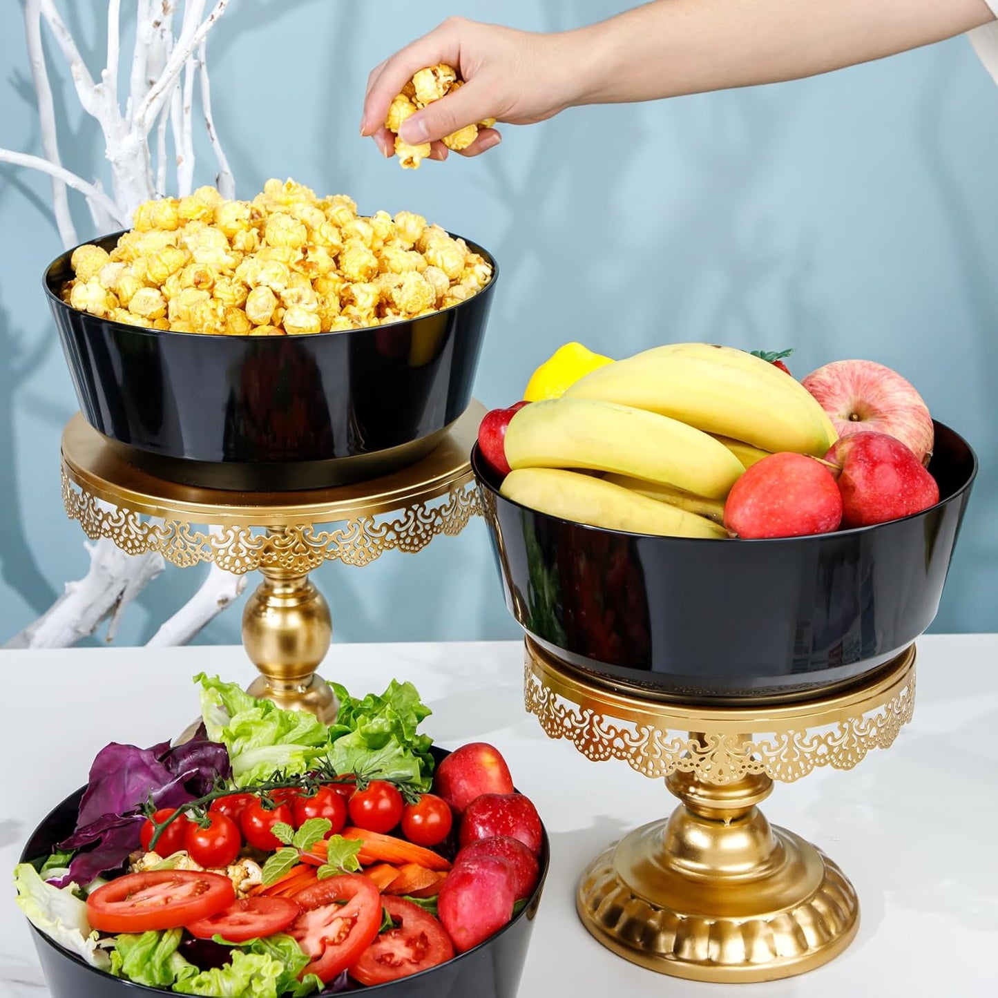 Hioasis 8 Pack Plastic Serving Bowls 128oz Black Plastic Bowls Heavy Duty Disposable Serving Bowls for Party Snack & Salad & Candy & Bar Buffet & New Year