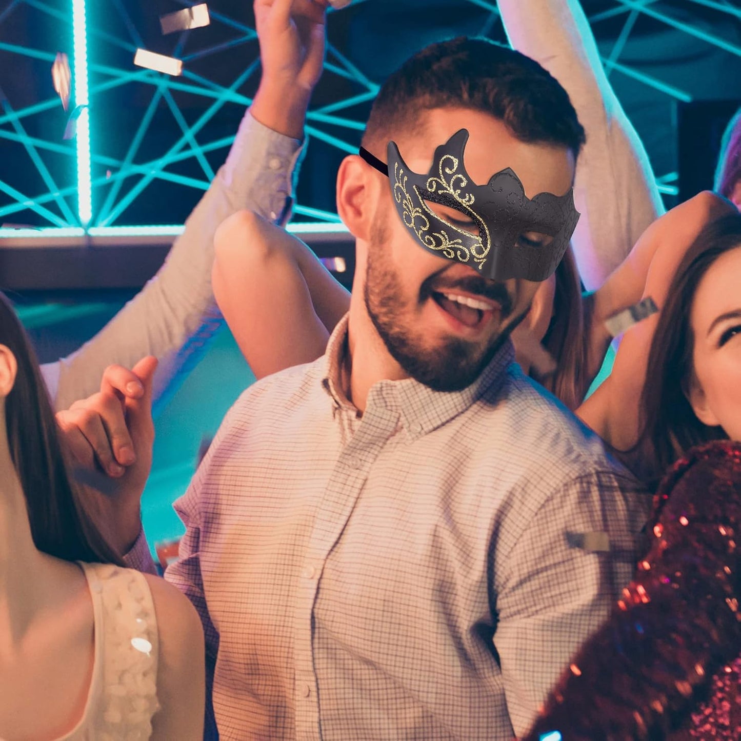 SIQUK Couple Masquerade Masks Set Venetian Party Mask Plastic Halloween Costume Mask Mardi Gras Mask for Women and Men