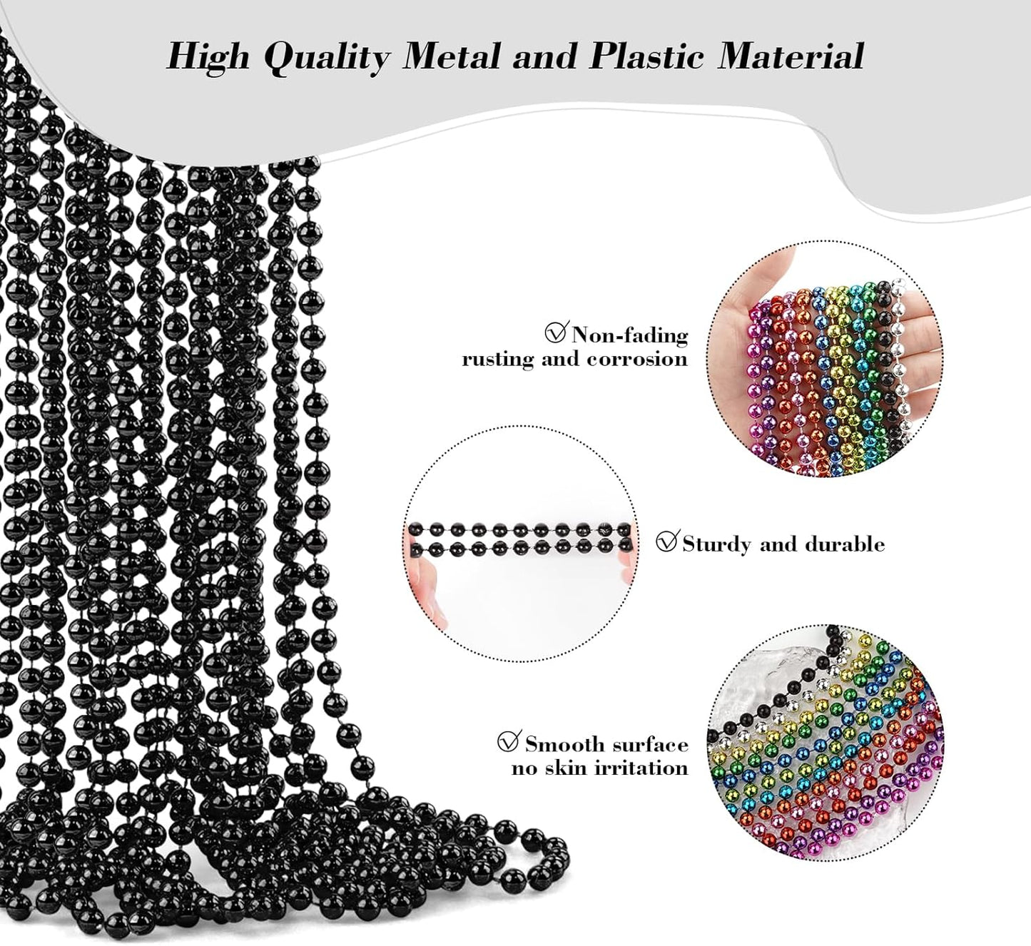 YAXINRUI 24 PCS Black Bead Necklaces, Black Mardi Gras Beads, Halloween Beads Necklaces, New Year Eve Necklaces, 33 Inch Black Beaded Necklaces for Mardi Gras Christmas Halloween Festive Events