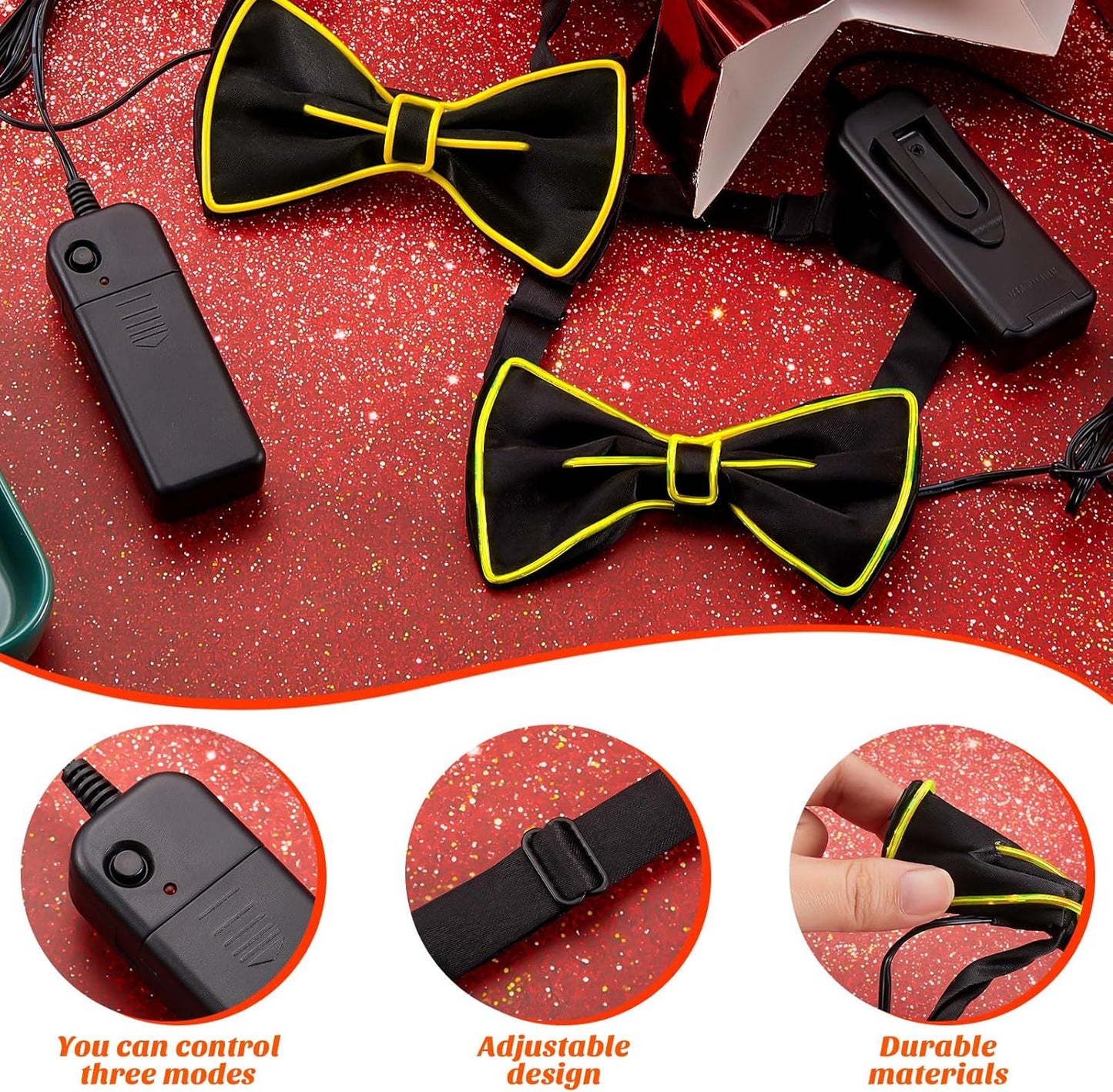 Hercicy Light up Bow Tie for Men LED Neon Bowtie Funny Ties Women Glow in the Dark Party Costume